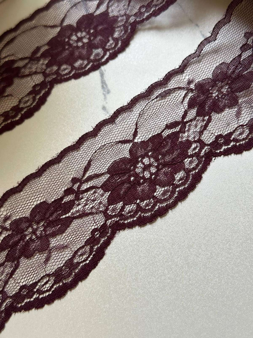 10yds Burgundy Floral Lace Trim by Yard, Non Stretch Drape Ribbon, Soft Skin Friendly Coquette Craft Supply, 2", Retail Wholesale Bulk