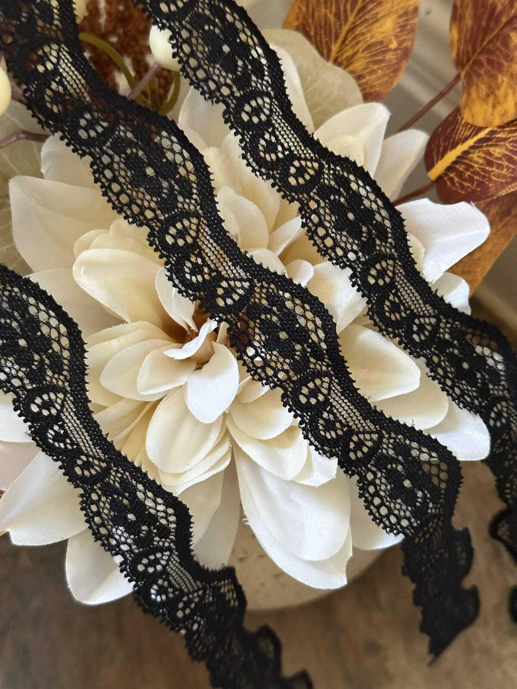 10yds Black Scalloped Wave Stretch Lace Trim by Yard, Elastic Ribbon, Soft Skin Friendly Coquette Craft Supply, 1", Retail Wholesale Bulk