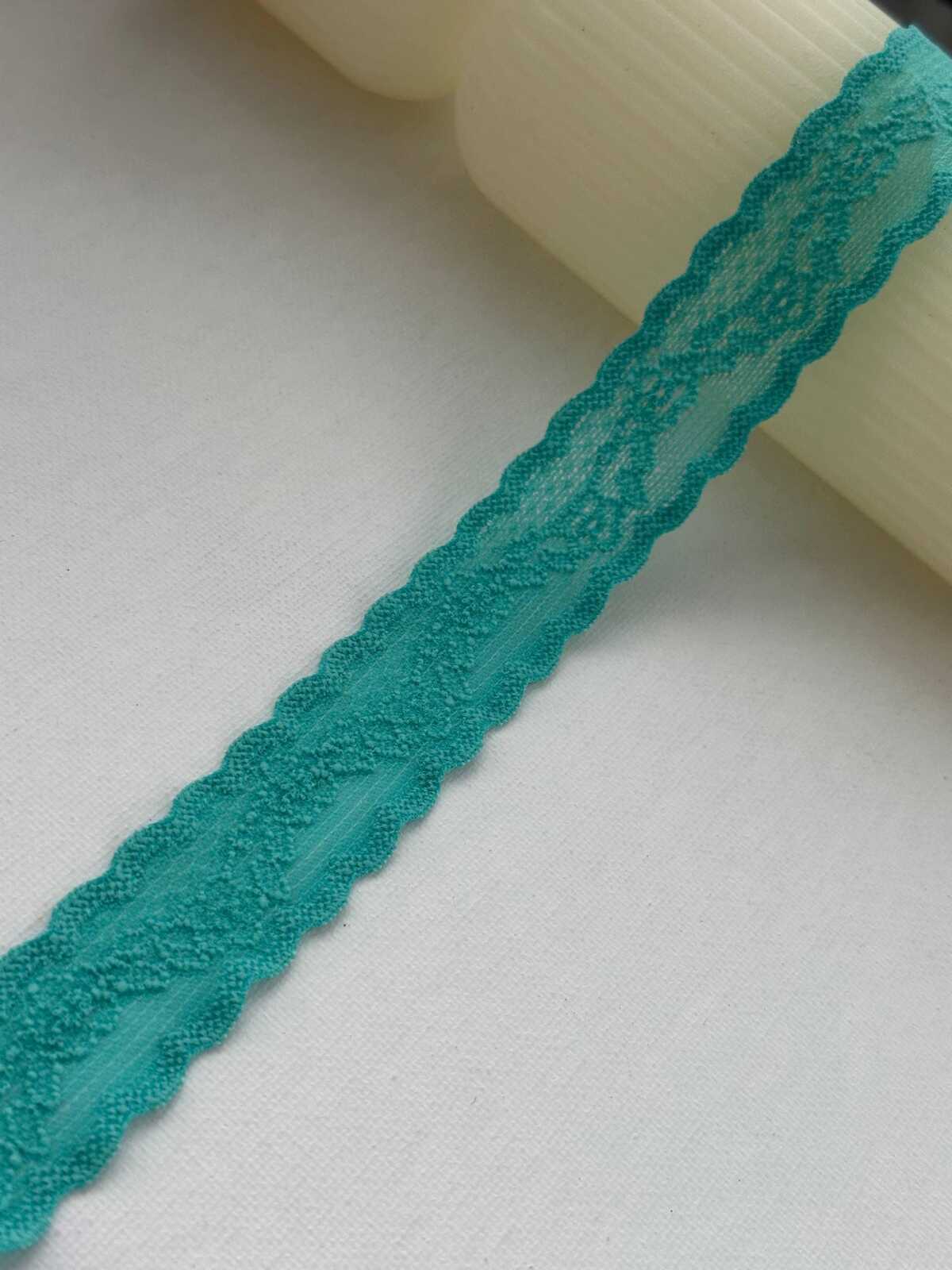 10Yds Stretch 0.9" Aqua Teal Raised Textured Floral Stretch Lace Wholesale