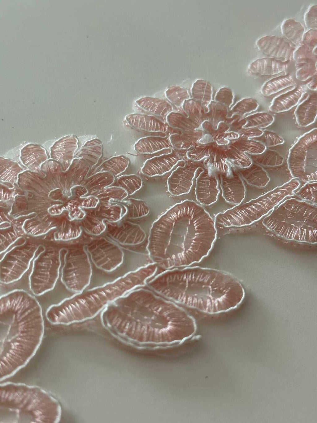 1Yard Pink Corded Floral Lace Trim, 2.5" 3D Embroidered Ribbon, Bulk Clearance Coquette Y2K Lace, Garment Trim, DIY Sewing, Retail Wholesale