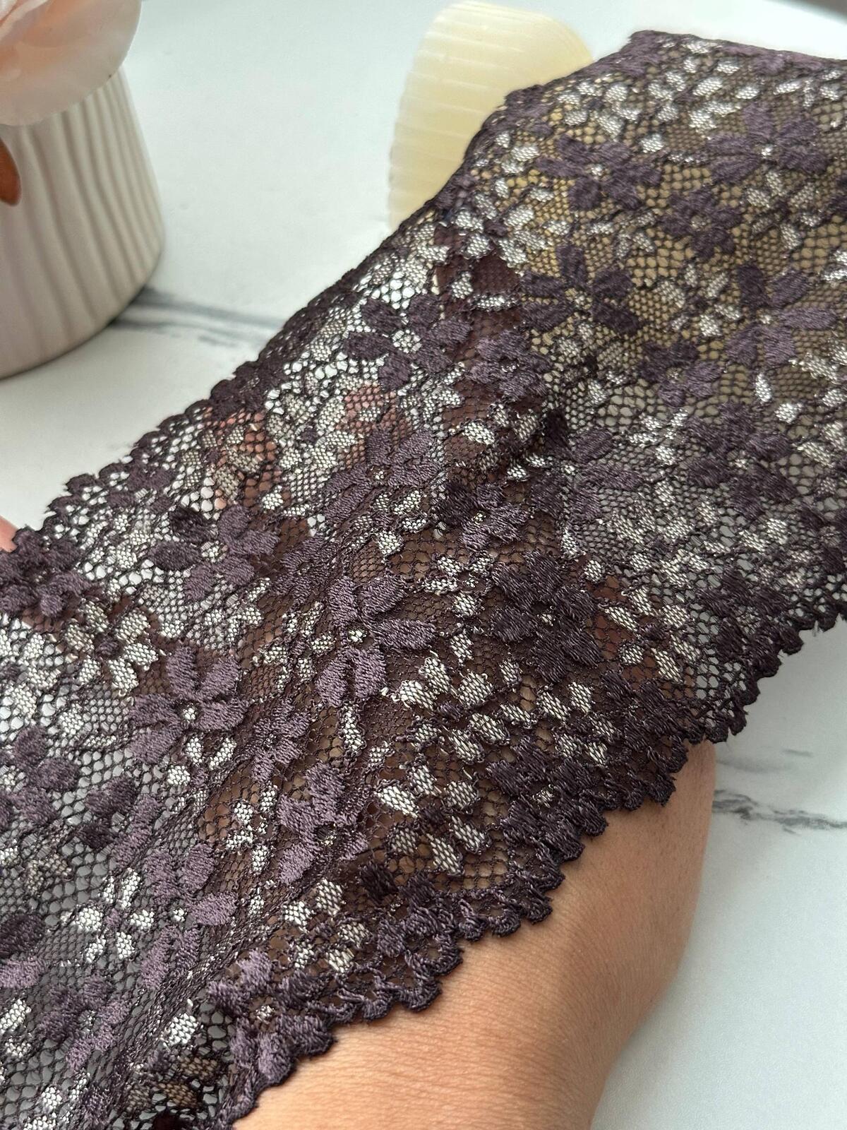 1Yd Stretch 5" Dark Plum Purple Floral Scalloped Wide Stretch Lace Trim