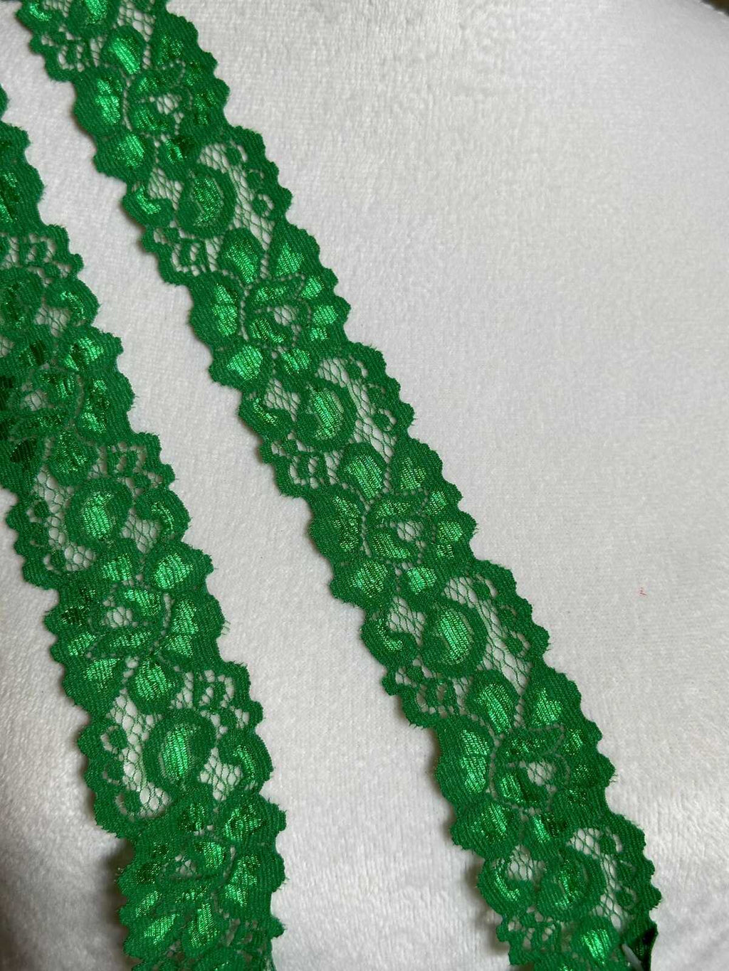 10yds  1.5" Kelly Green Stretch Elastic Lace Trim Floral Silky Shiny Scalloped Edge Ribbon for Lingerie  Crafts Sewing Retail Wholesale