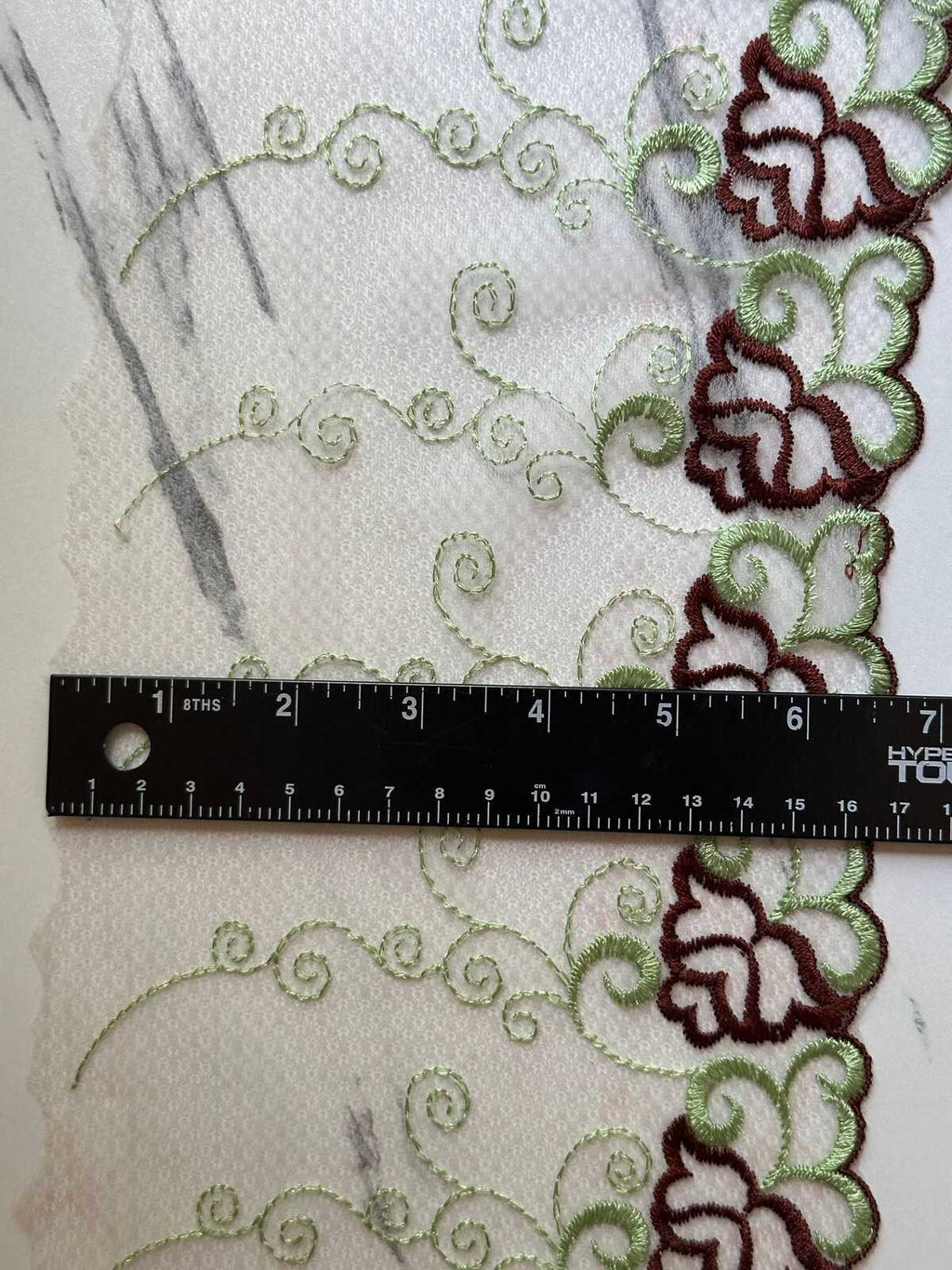 6.5" Pink Gradient Lace Trim Wide Embroidered Soft Tulle Mesh Two Tone Scalloped Edge Green Floral Ribbon for Lingerie Garment Sewing