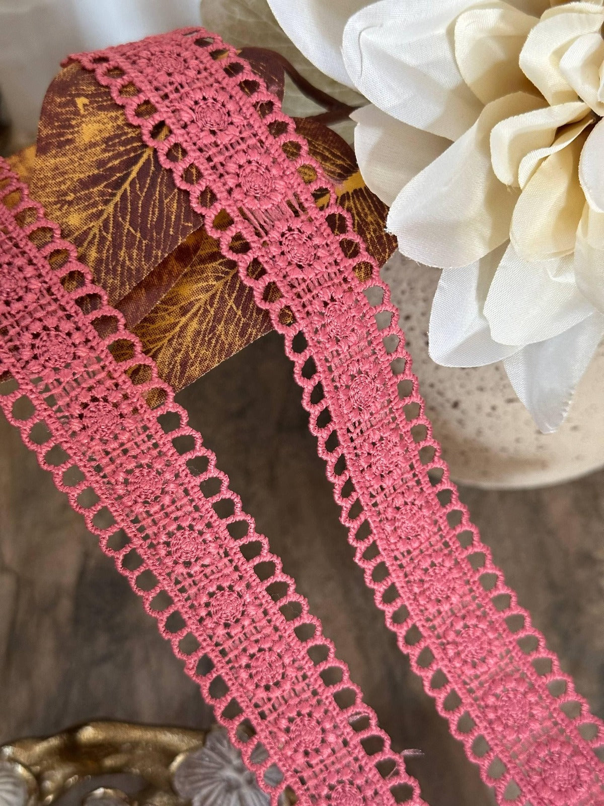 Rose Pink Guipure Water Soluble Lace Trim, Openwork Crochet Ribbon, Coquette Craft Supply, 1", Retail Wholesale Bulk