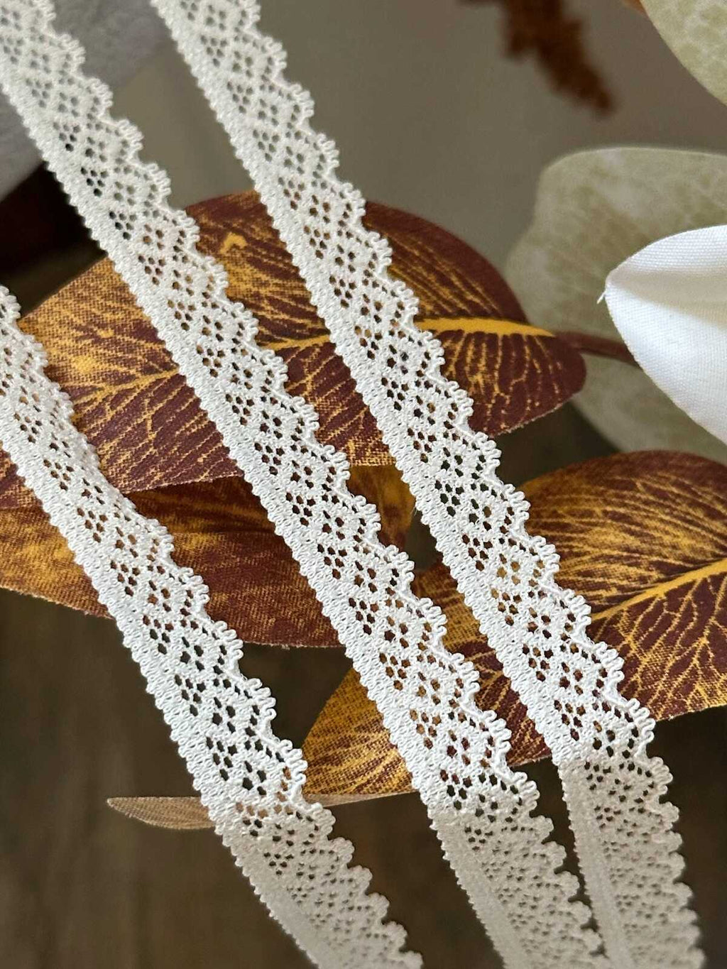 10yds Greige Stretch Lace Trim by Yard, Oatmeal Ultra Narrow Elastic Ribbon, Coquette Craft Supply, 0.35", Retail Wholesale Bulk