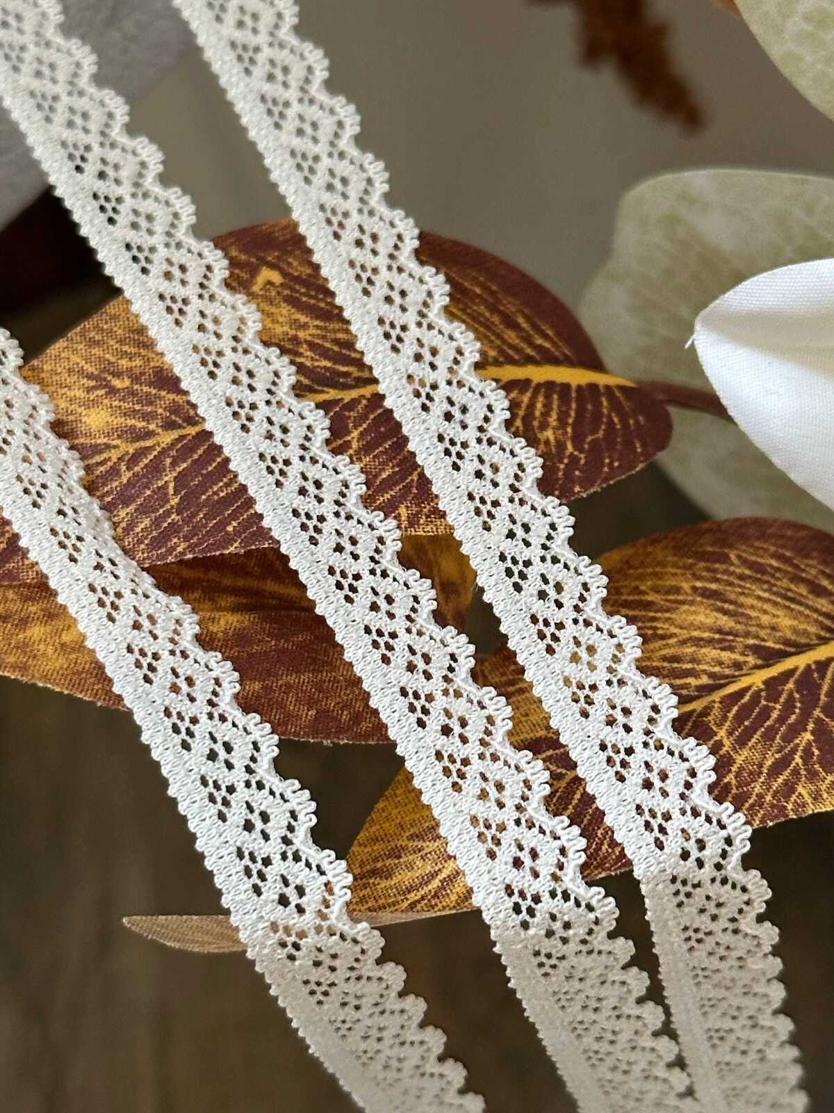 10yds Greige Stretch Lace Trim by Yard, Oatmeal Ultra Narrow Elastic Ribbon, Coquette Craft Supply, 0.35", Retail Wholesale Bulk