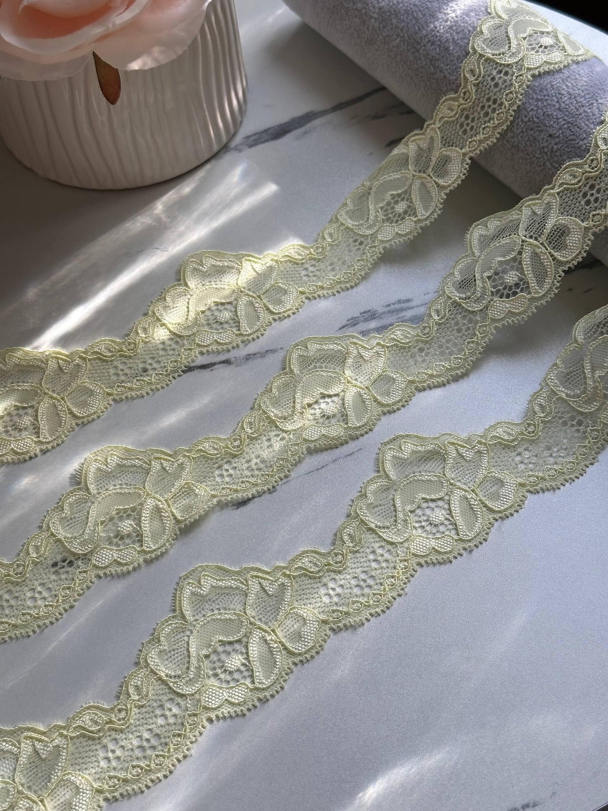 5yds Butter Yellow Floral Lace Trim, 1.75" Stretch Ribbon, Bulk Clearance Coquette Y2K Lace, Lingerie Lace, DIY Sewing, Retail Wholesale