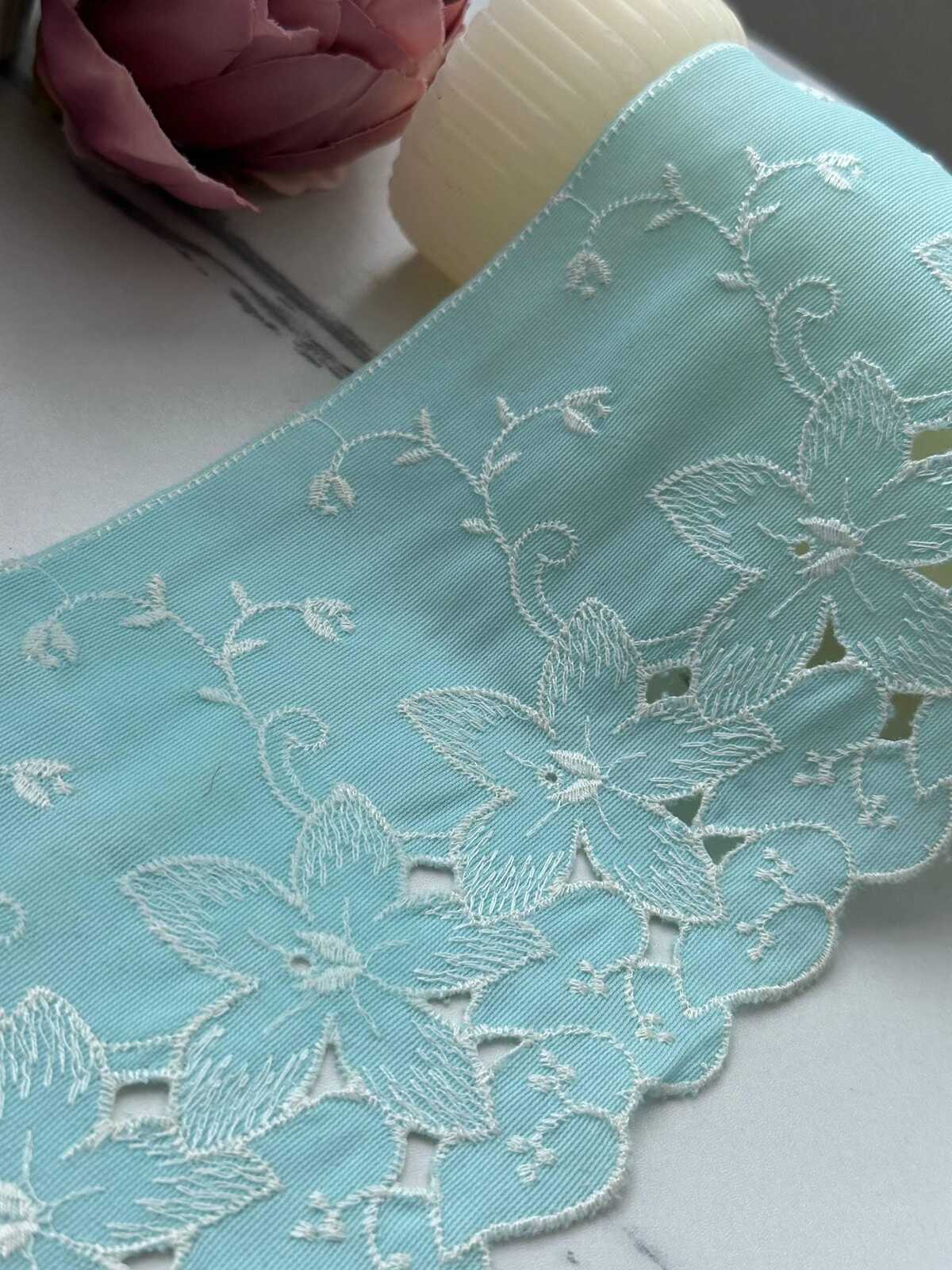 1Yd Non-Stretch 4.5" Aqua Mint Green Floral Embroidered Cotton Lace Wholesale