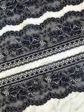 10yds Navy Blue Stretch Lace Trim with Silver Outline, Floral Insertion Beading Ribbon (2.5" Wide)