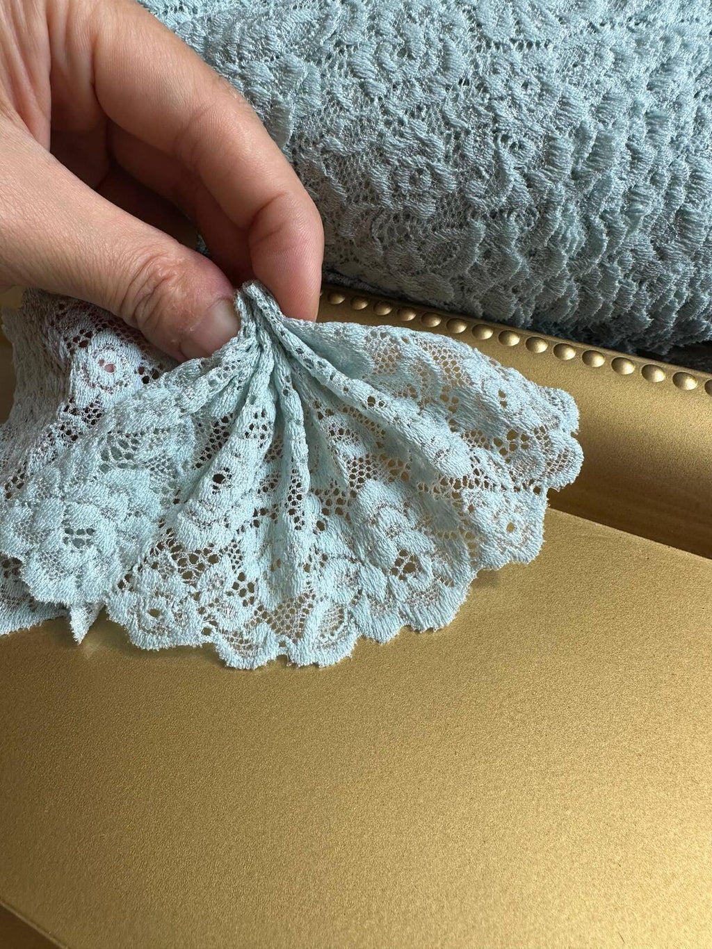 3" Sage Green Stretch Lace Trim by the Yard, Soft Floral Elastic Double Scalloped Lace for Lingerie, Balletcore Hair Bow, Doll Clothes