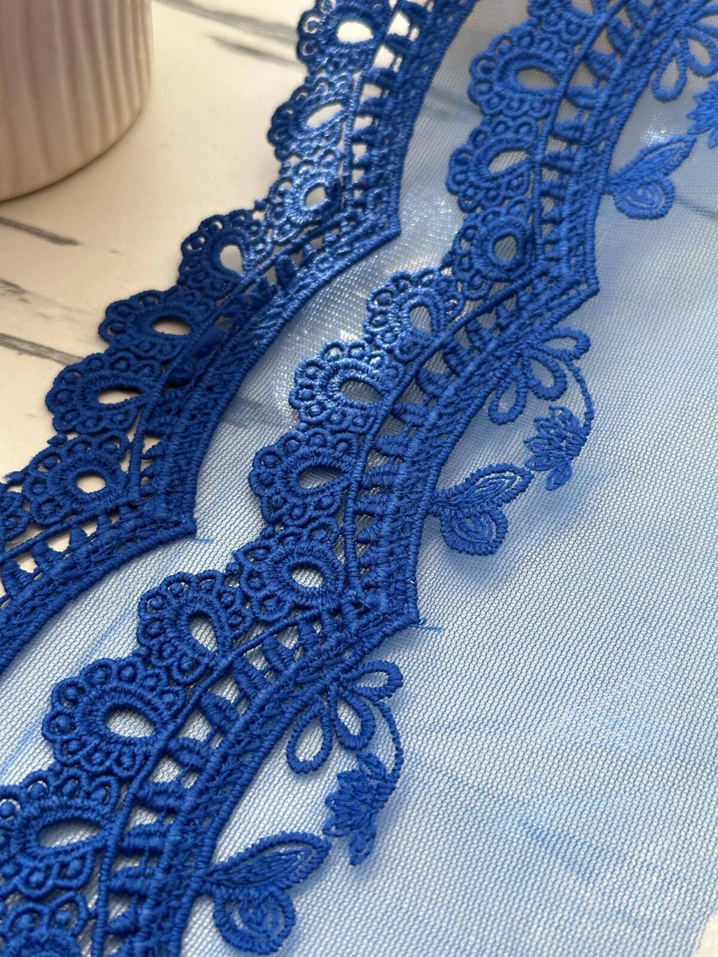1Yd delicate 5" Royal Blue Organza Water Soluble Lace Trim Wholesale