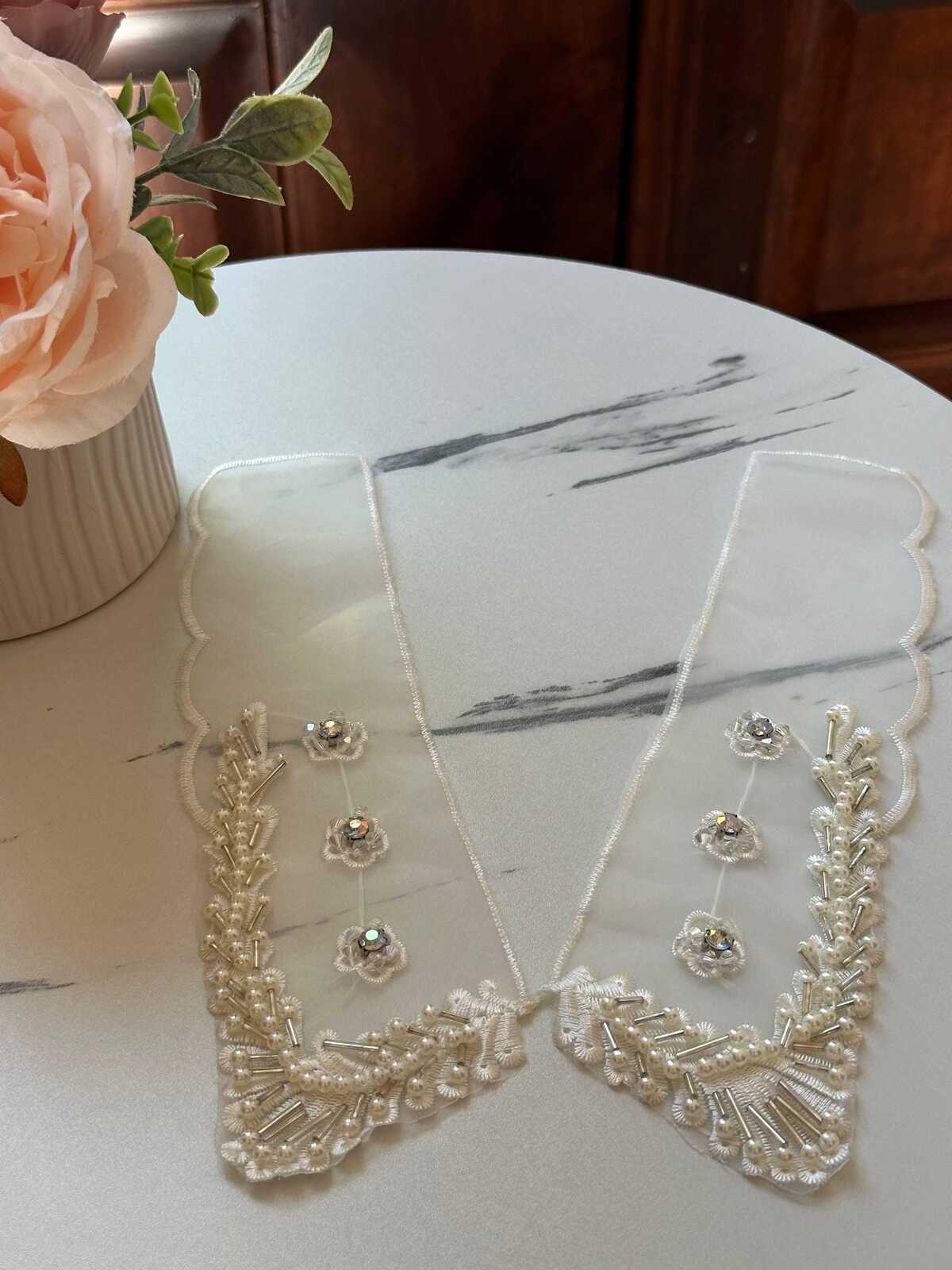 Hand Beaded Pearl Collar Applique, Rhinestone Organza Lace, Bulk Clearance Coquette Y2K Lace, Dress Collar, DIY Sewing, Retail Wholesale
