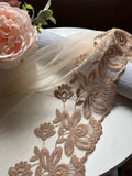Champagne Gold Embroidered Organza Wide Lace Trim by Yard, Bedspread Bed Skirt Veil Scallop Border, 13", Retail Wholesale Bulk