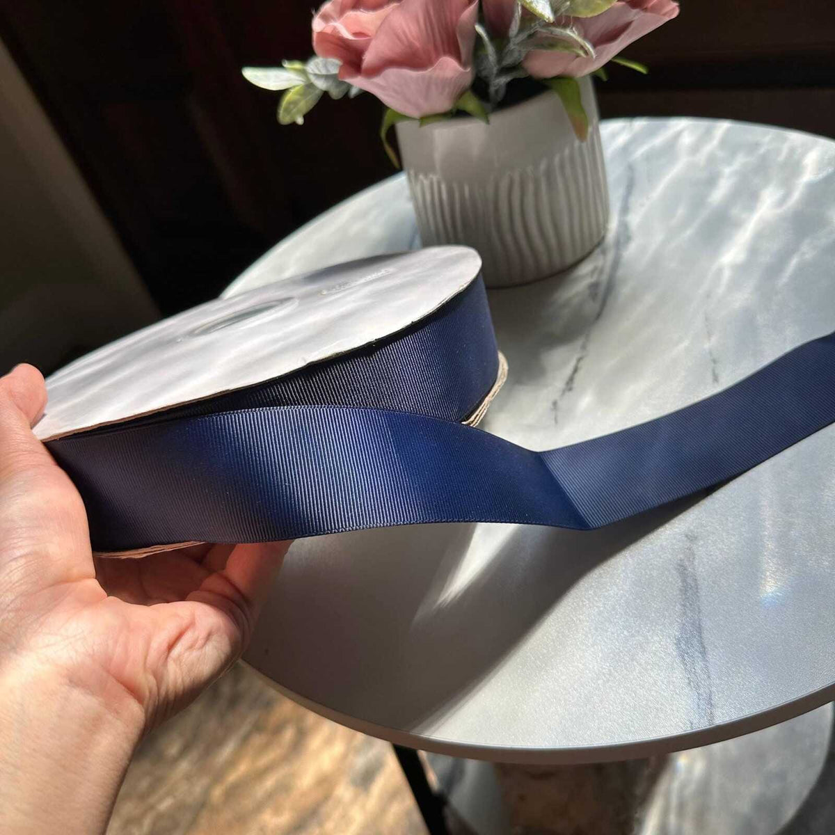 100yds Midnight Navy Blue Grosgrain Ribbon Bulk 100 Yards Roll, Solid Ribbed Fabric Ribbon for Hair Bows Gift Wrapping Crafts, 1.4" Width