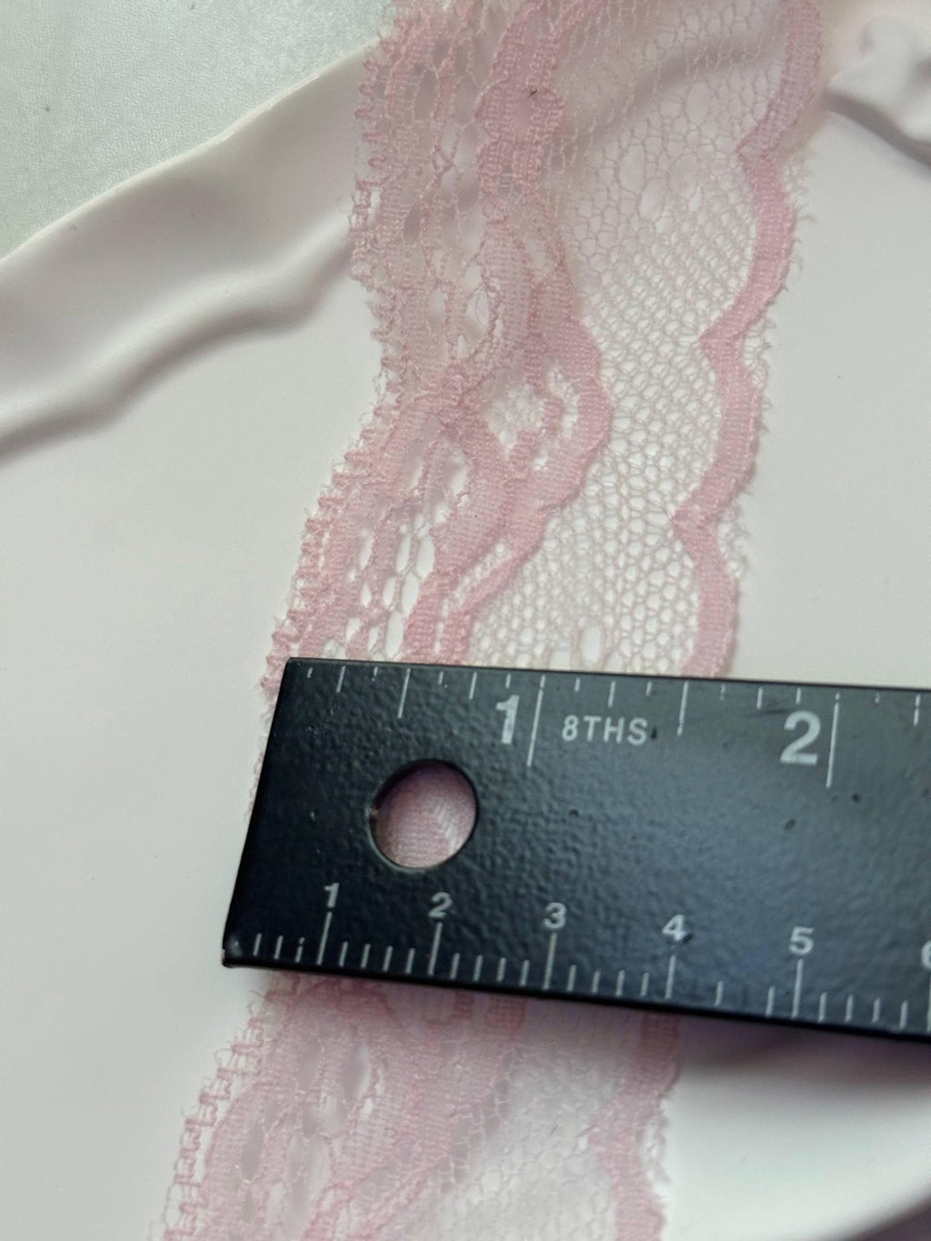 10yds Soft Light Baby Pink Floral Non Stretch Rigid Lace Trim by the Yard, Narrow Scalloped Galloon Ribbon for Apparel Crafts1.5"  Wholesale