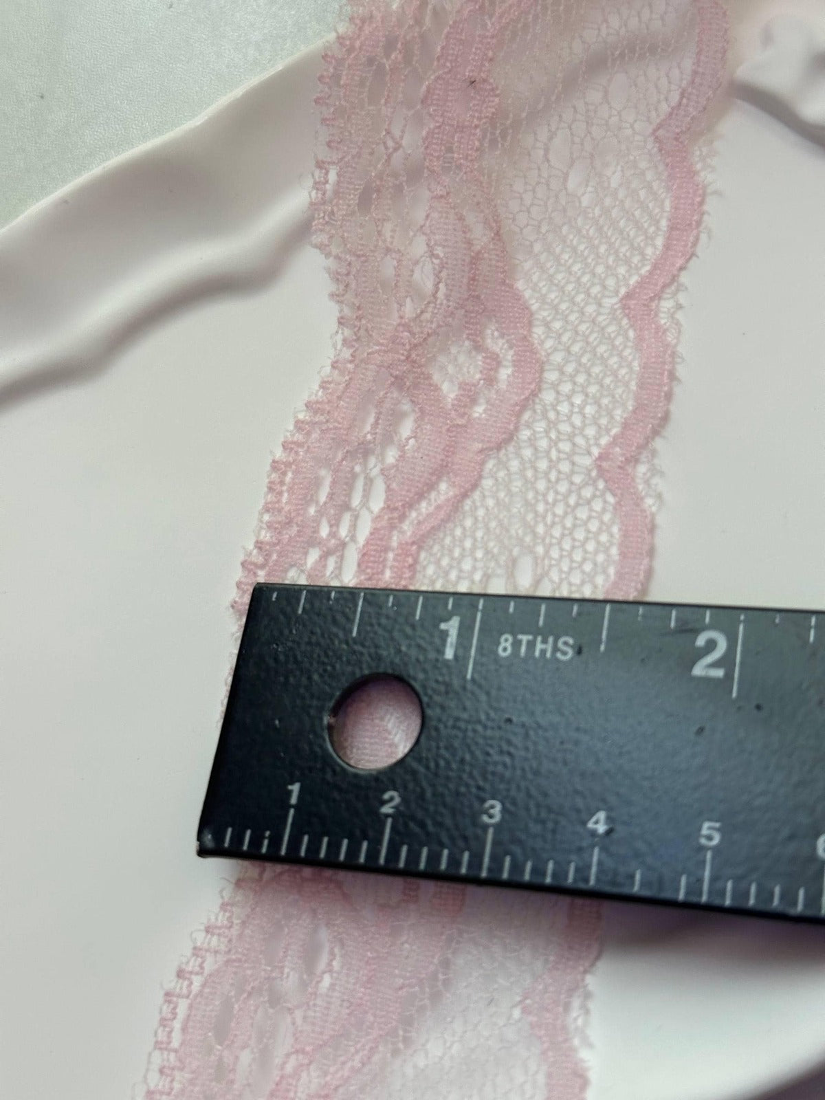 10yds Soft Light Baby Pink Floral Non Stretch Rigid Lace Trim by the Yard, Narrow Scalloped Galloon Ribbon for Apparel Crafts1.5"  Wholesale