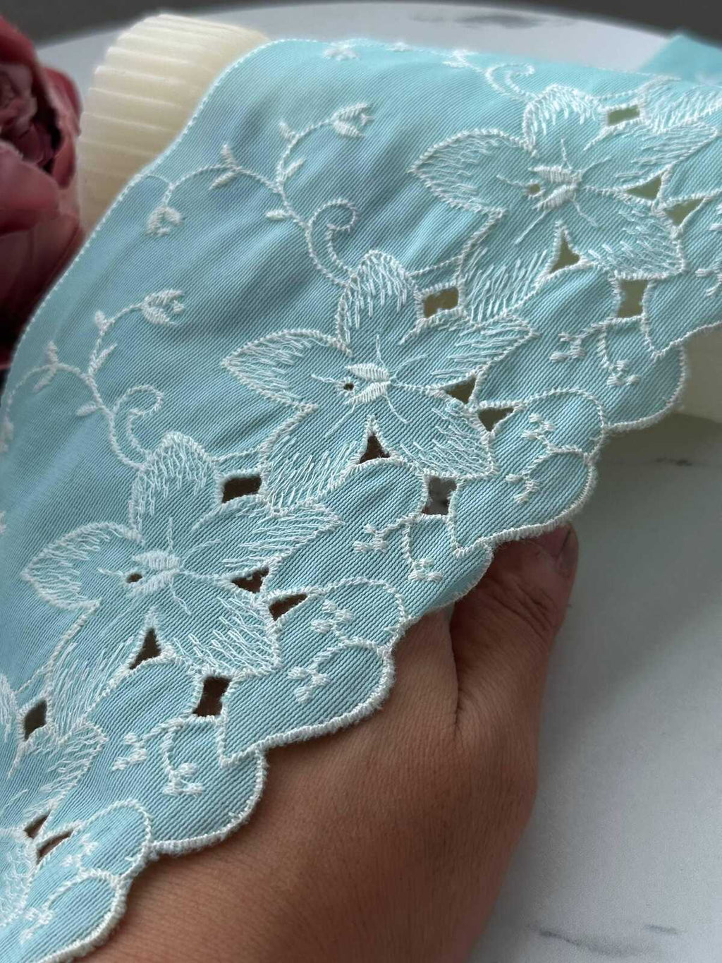 1Yd Non-Stretch 4.5" Aqua Mint Green Floral Embroidered Cotton Lace Wholesale