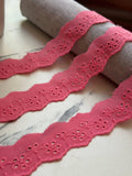 10yds  Coral Pink Cotton Eyelet Lace Trim by the Yard, Embroidered Floral Scalloped Lawn Ribbon for Apparel Crafts, 1" Retail Wholesale