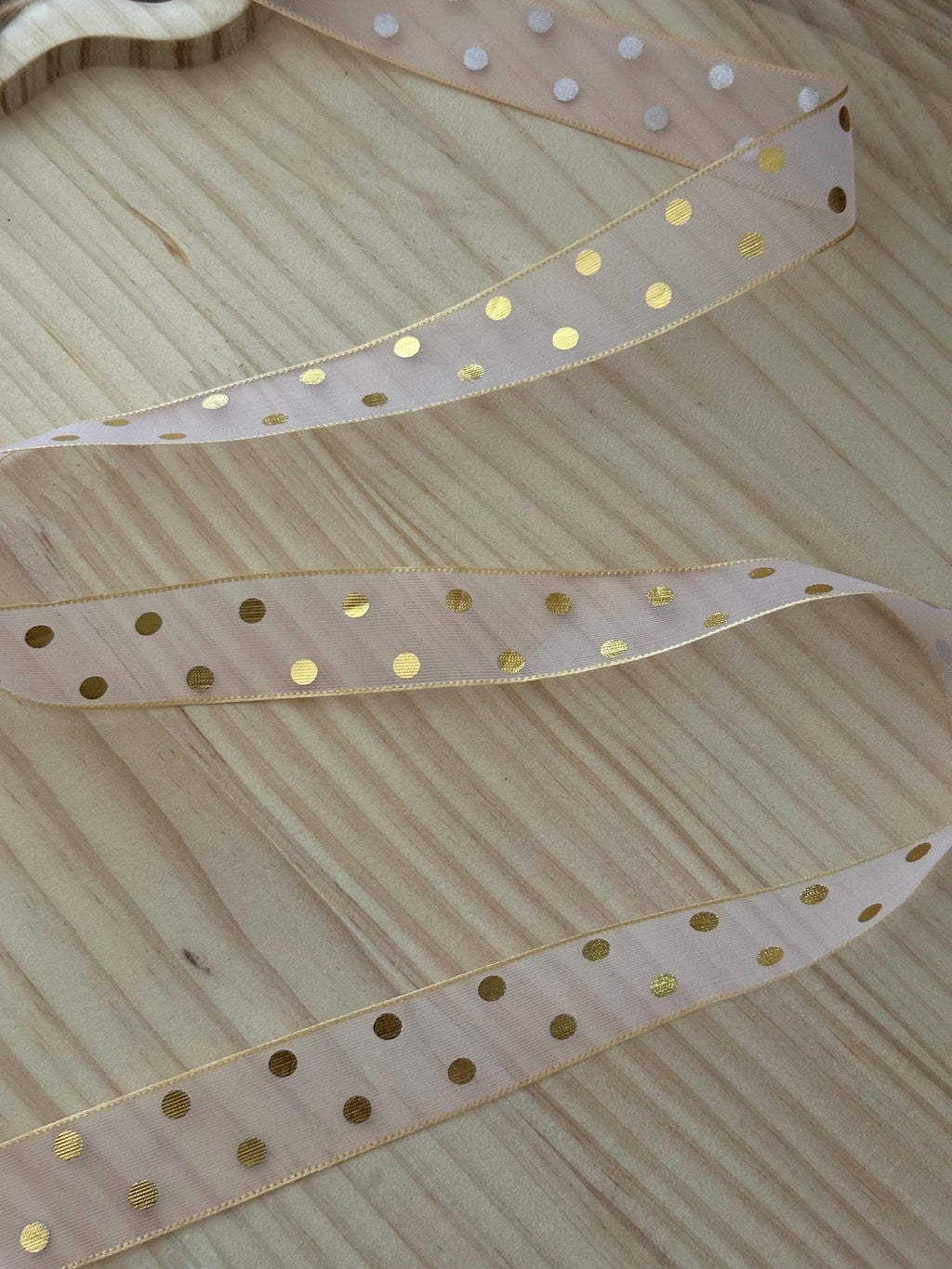 20Yds 0.9" Gold Polka Dot Sheer Organza Ribbon Trim, Hair Bow DIY Wholesale