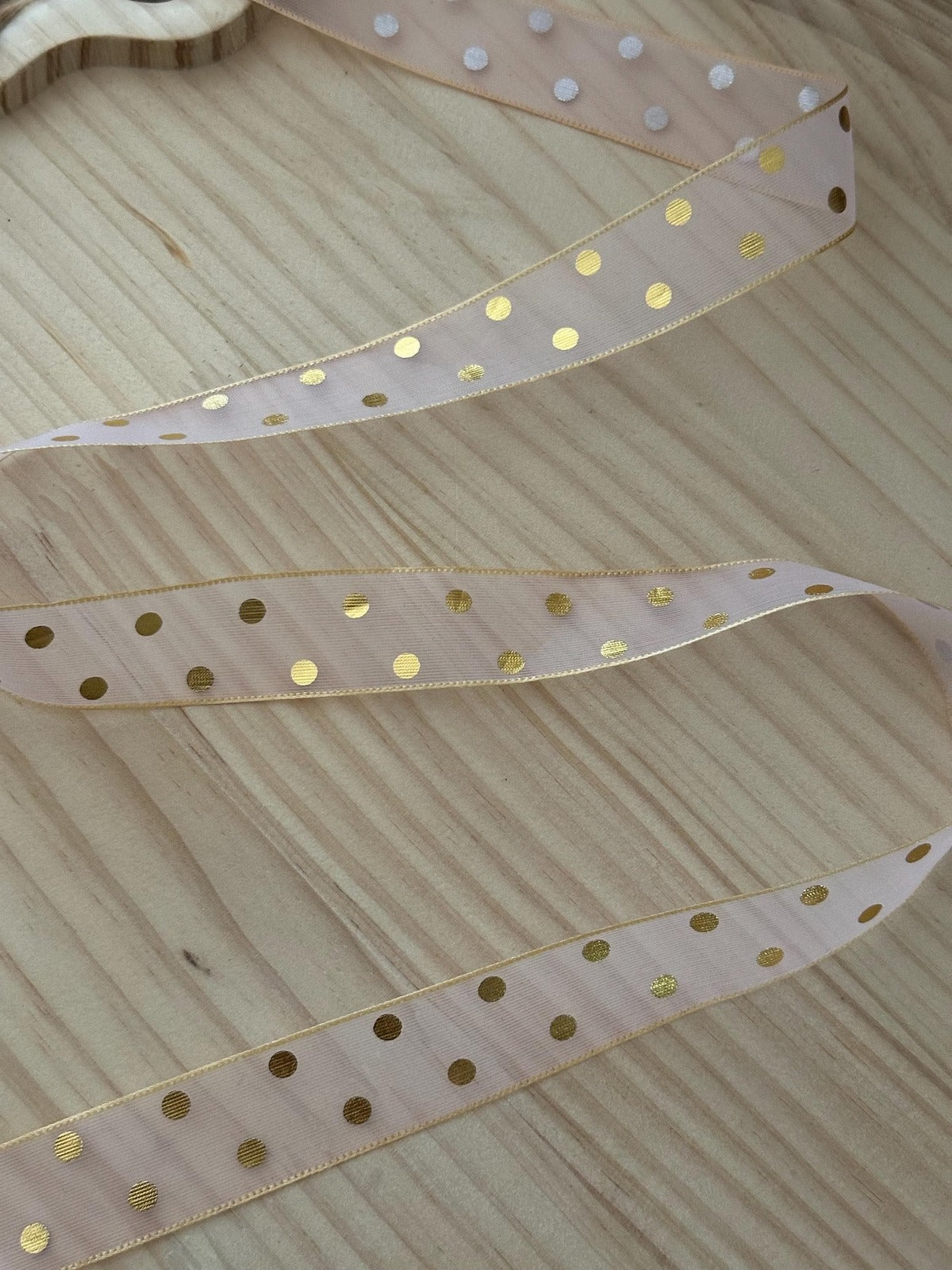 20Yds 0.9" Gold Polka Dot Sheer Organza Ribbon Trim, Hair Bow DIY Wholesale