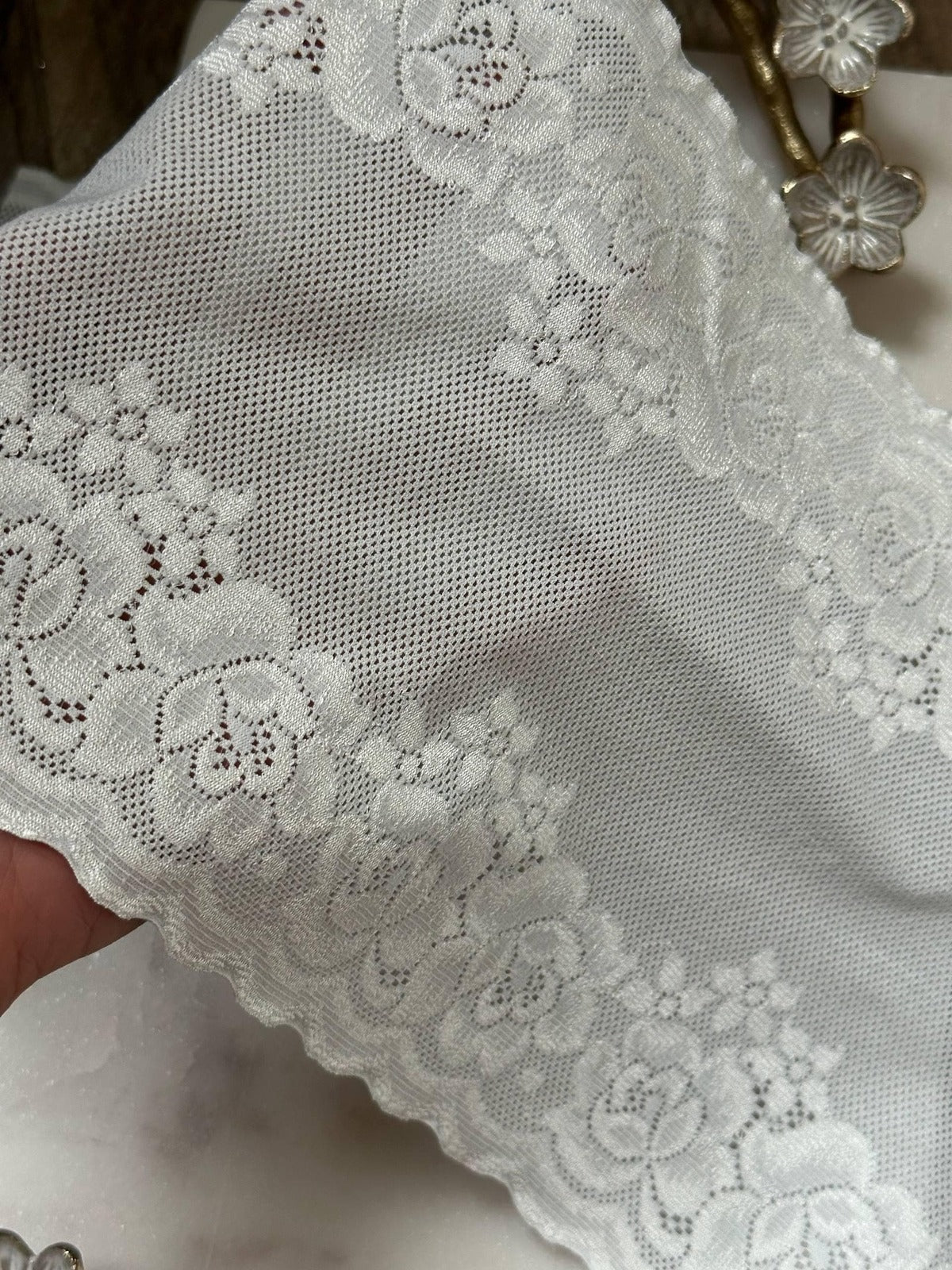 Japanese Off White Rose Wide Stretch Lace Trim by Yard, Bridal Wedding Garter Robe Scalloped Panel, 7", Retail Wholesale Bulk