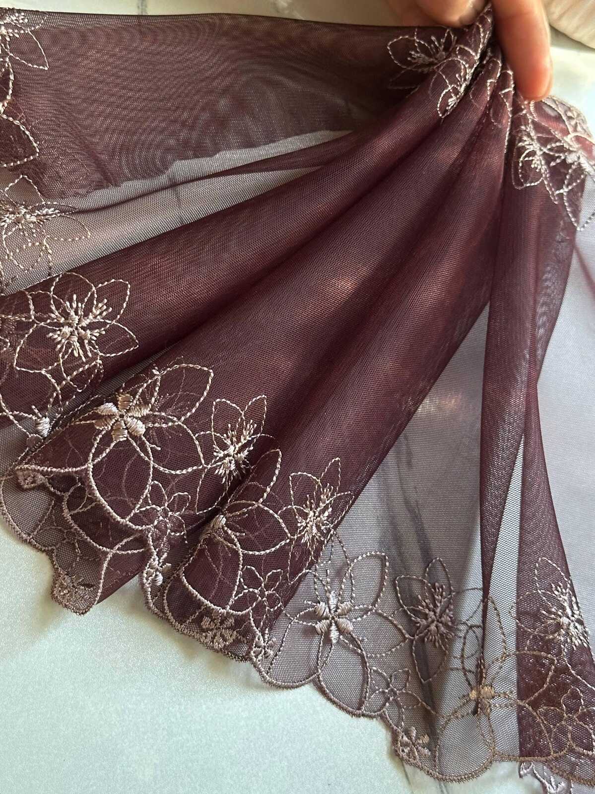 Tea Brown Mesh Lace Trim, 8" Embroidered Ribbon, Bulk Coquette Y2K Lace, Lingerie Lace, DIY Sewing Craft, Retail Wholesale