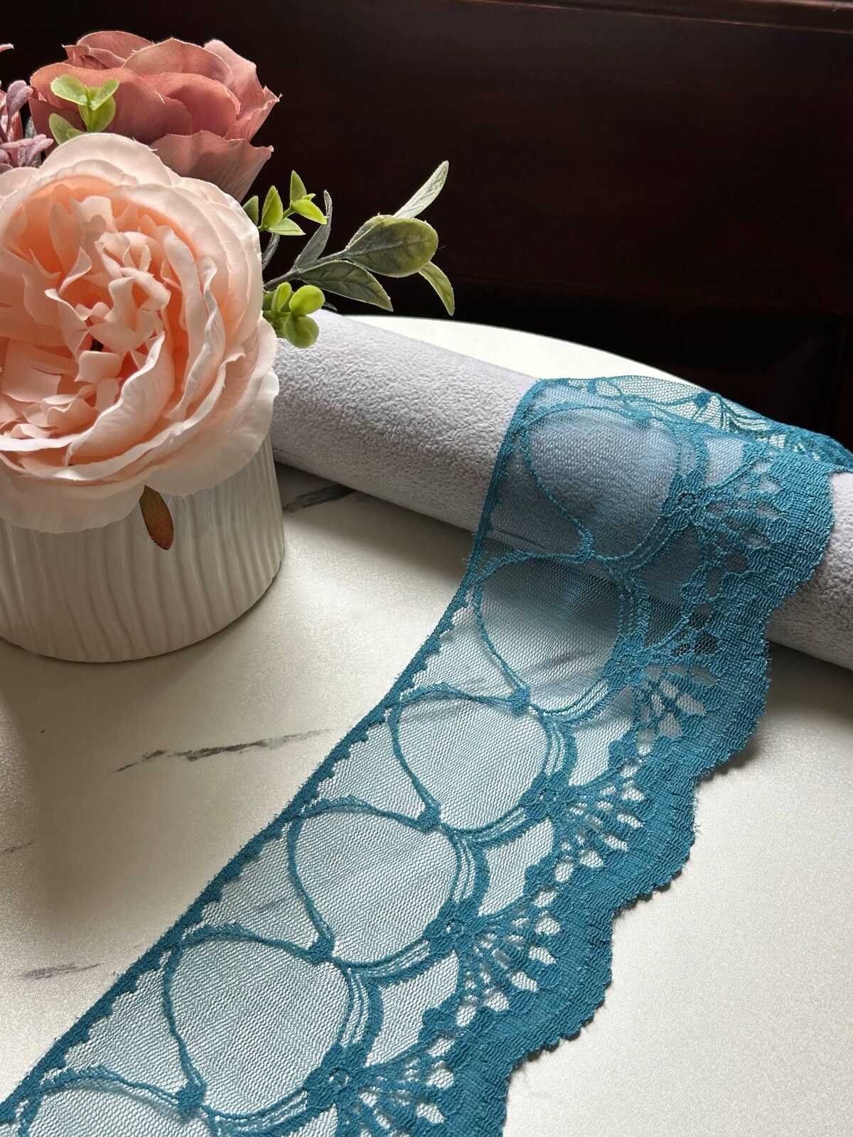 Ultra Soft Deep Teal Blue Scalloped Non-Stretch Lace Trim by the Yard, Wide Tulle Net Ribbon for Sewing Crafts, 4", Retail Wholesale Bulk