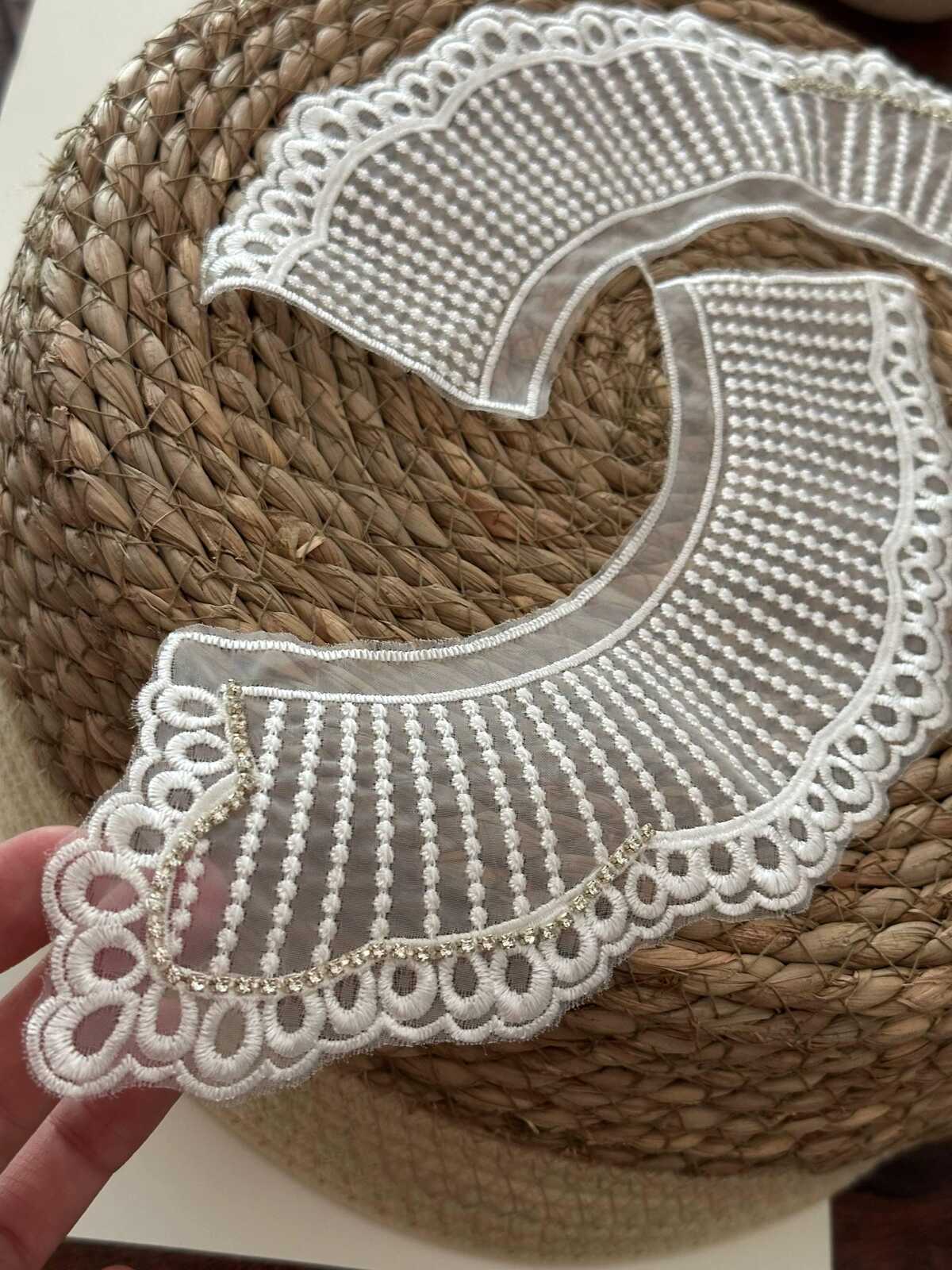 1 Pair Rhinestone Lace Collar, 2.5" Beaded Applique, Bulk Clearance Coquette Y2K Lace, Garment Trim, DIY Sewing, Retail Wholesale