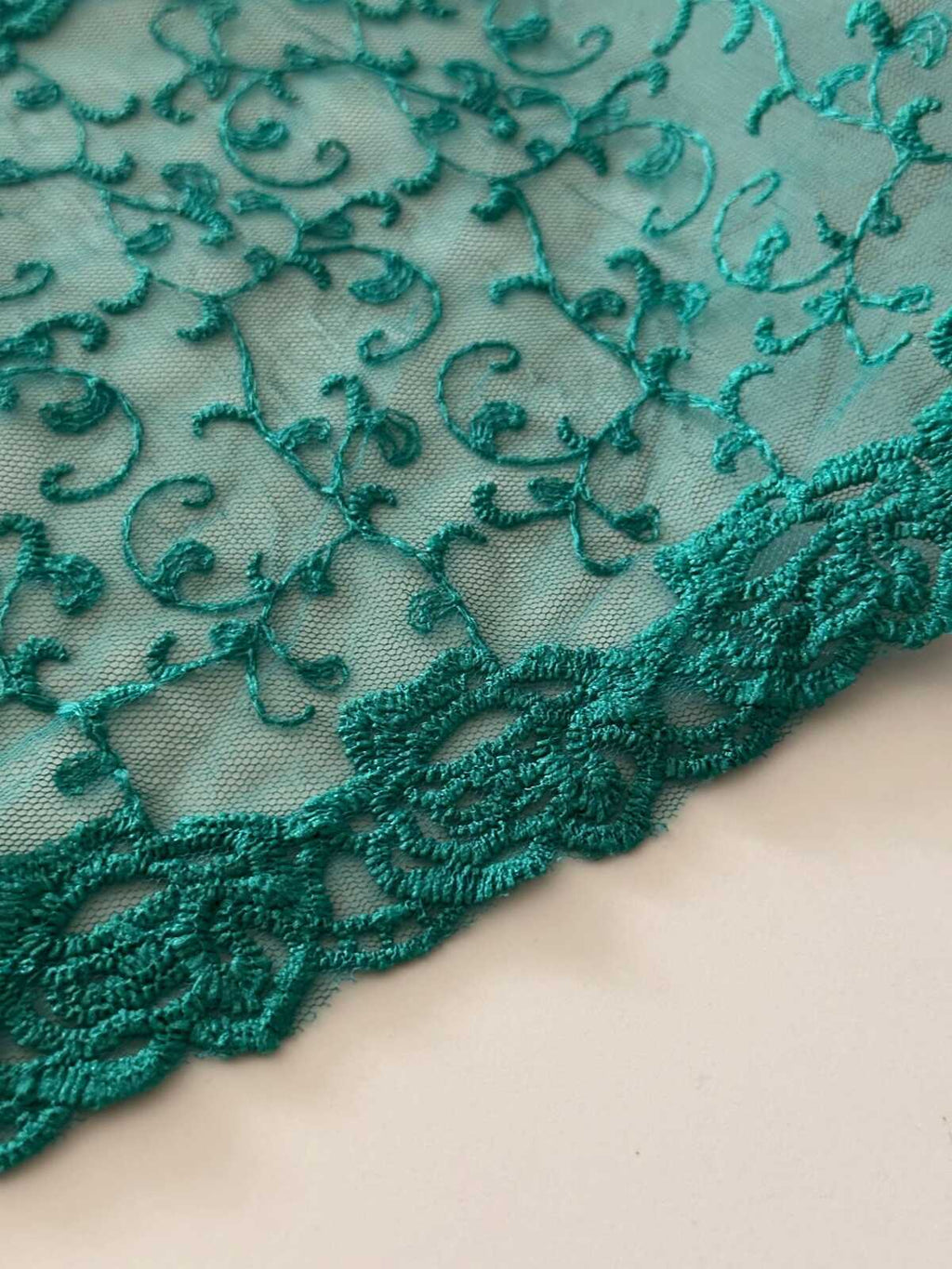3Yds Teal Green Embroidered Lace, 7.2" Wide Cotton Trim, Bulk Clearance Coquette Y2K Lace, Garment Trim, DIY Sewing, Retail Wholesale