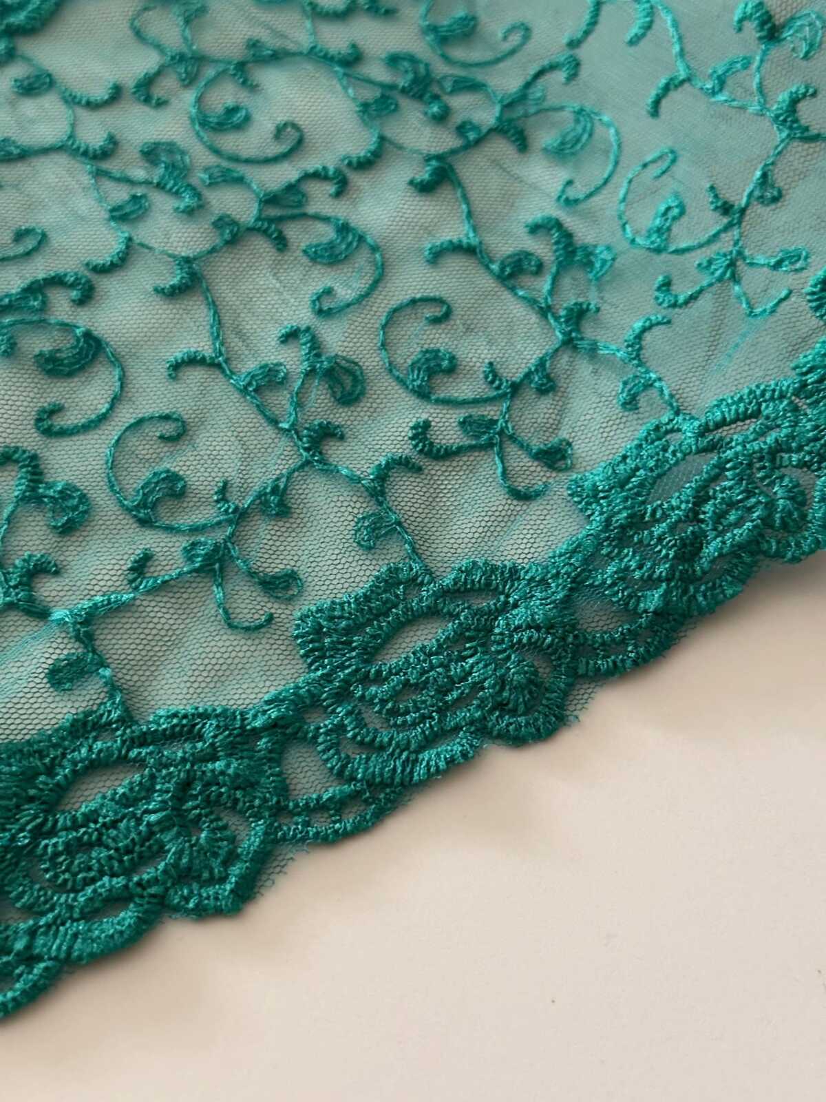 3Yds Teal Green Embroidered Lace, 7.2" Wide Cotton Trim, Bulk Clearance Coquette Y2K Lace, Garment Trim, DIY Sewing, Retail Wholesale