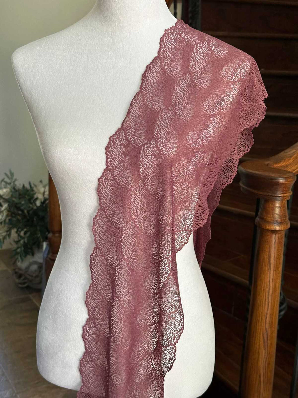 Soft Dusty Plum Rose Wide Stretch Lace Trim by the Yard, Floral Scalloped Elastic Ribbon, 7.5", Retail Wholesale Bulk