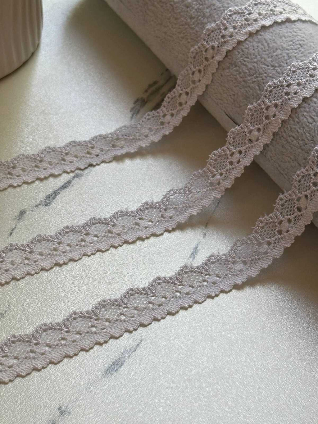 10yds Soft Ice Grey Off White Petite Stretch Lace Trim by Yard, Narrow Elastic Ribbon for Crafts, 0.6", Retail Wholesale Bulk