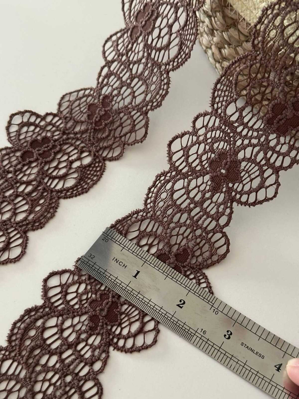 10yds Brown Floral Stretch Lace Trim, 2.3" Elastic Ribbon, Bulk Clearance Coquette Y2K Lace, Lingerie Lace, DIY Sewing, Retail Wholesale