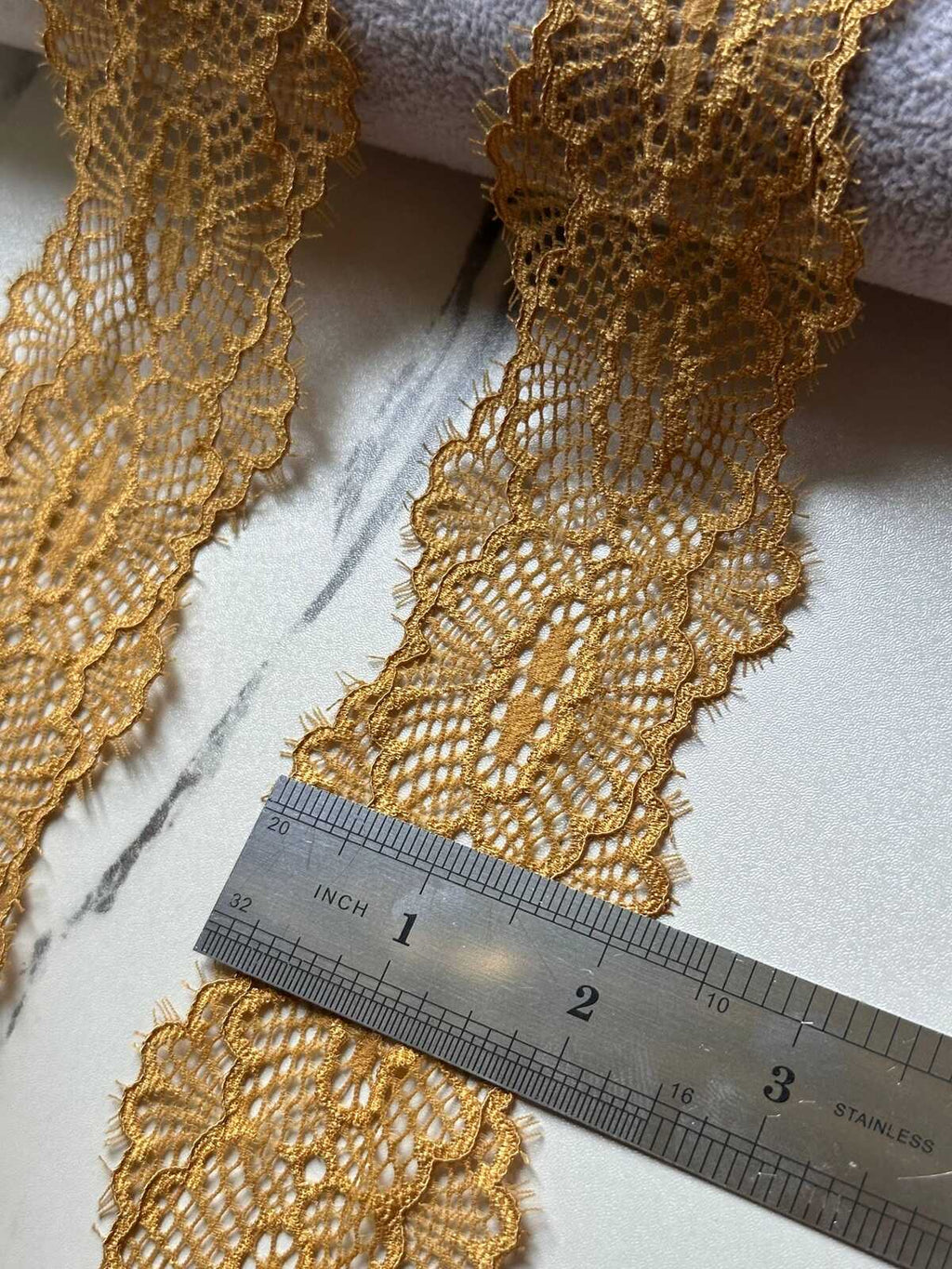 Gold Eyelash Lace Trim, 2" Eyed Stretch Ribbon, Bulk Clearance Coquette Y2K Lace, Lingerie Lace, DIY Sewing, Retail Wholesale
