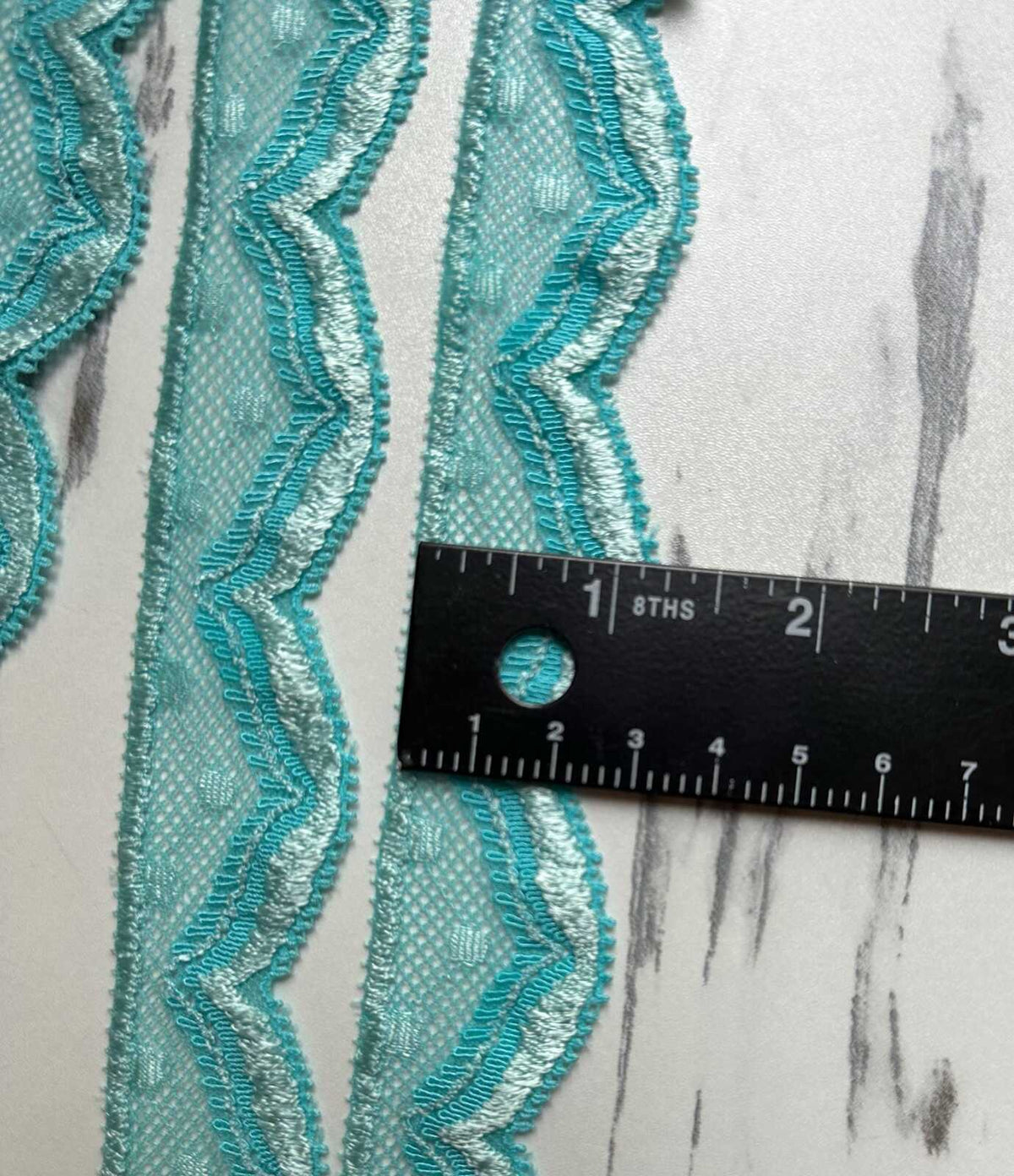 10yds Mint Aqua Turquoise Swiss Dot Elastic Stretch Lace Trim Symmetrical Double Scalloped Narrow Ribbon for  Crafts Sewing, 1.1"  Wholesale