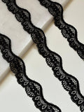 10yds Black Scalloped Wave Stretch Lace Trim by Yard, Elastic Ribbon, Soft Skin Friendly Coquette Craft Supply, 1", Retail Wholesale Bulk