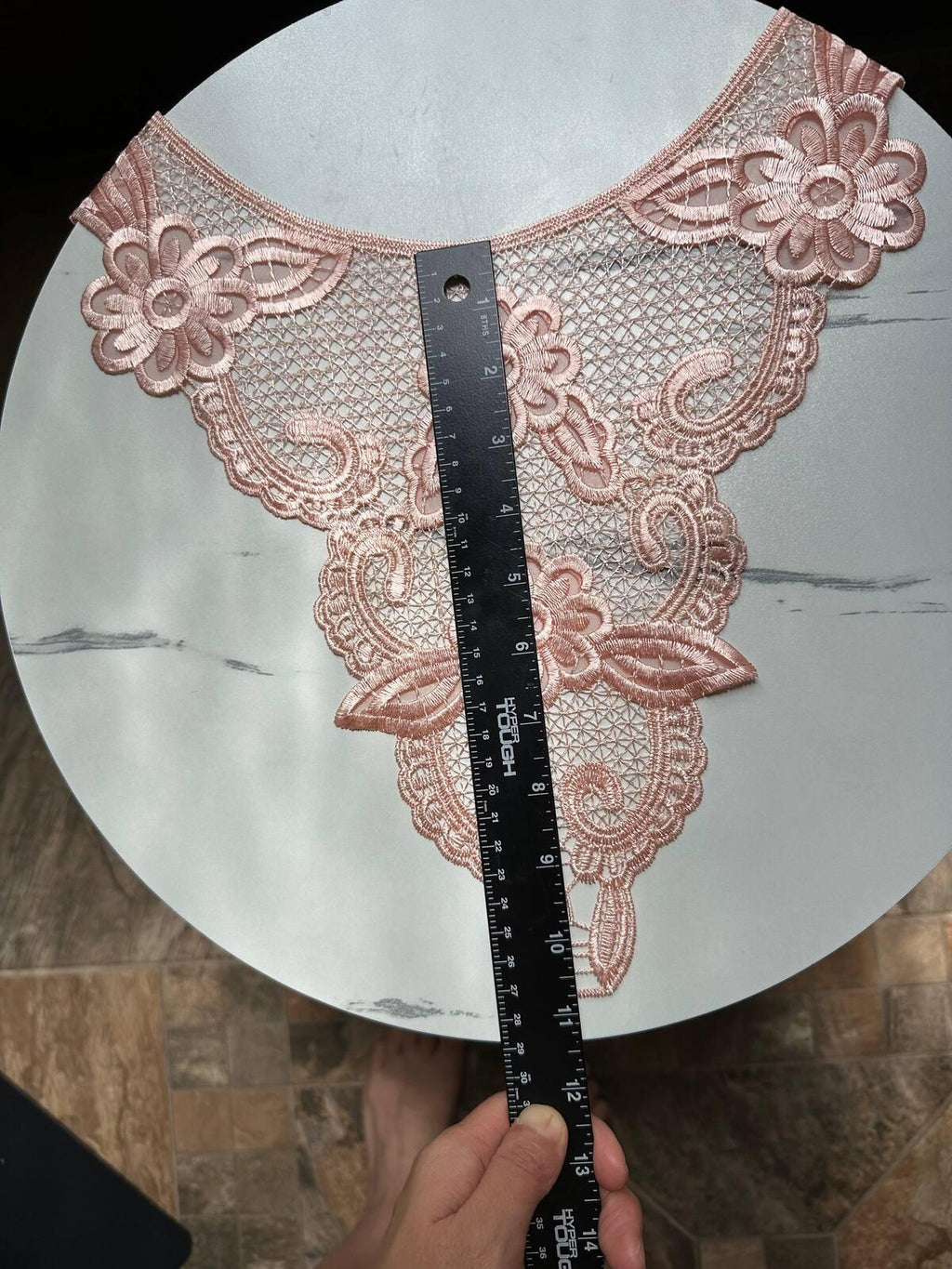 Muted Apricot Peach Mesh Floral Embroidered Collar Applique Detachable Lace Neckline Bib Motif for Dress Blouse Sewing, 11" x 18.5"