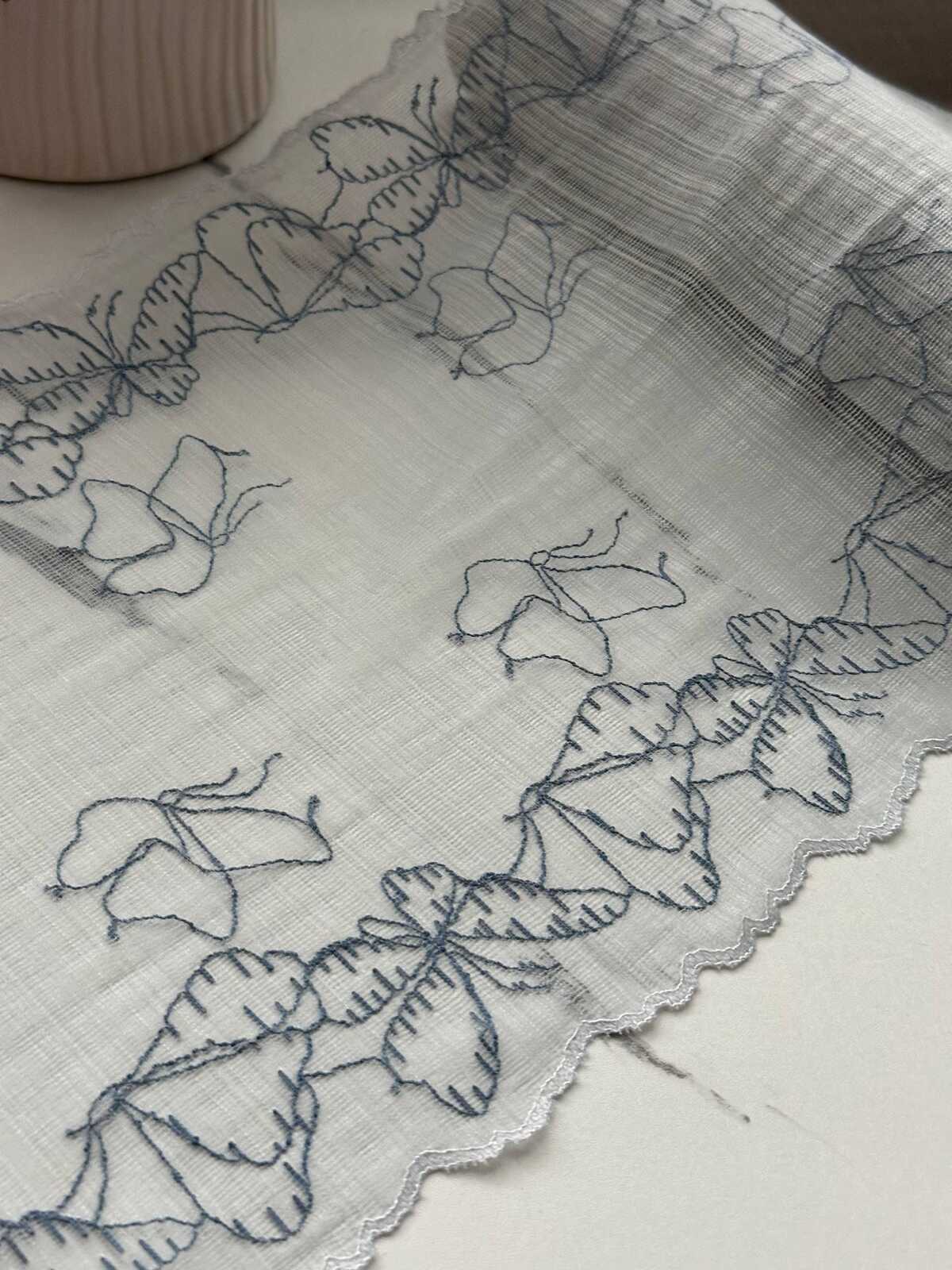 1Yd Soft Stretch 8.5" Blue Butterfly Embroidered Wide Stretch Lace Trim