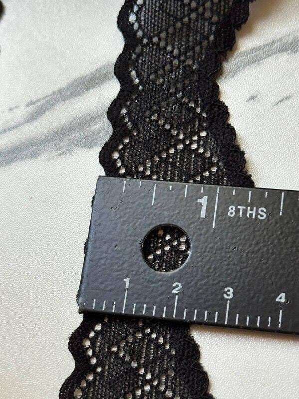 10yds Soft Classic Black Diamond Geometric Wave Wavy Stretch Lace Trim by the Yard, Narrow Scalloped Elastic Ribbon, 1.25", Retail Wholesale