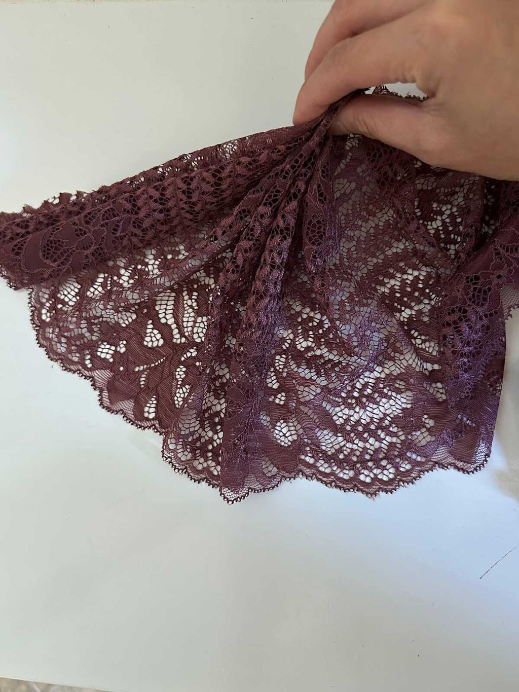 8.5" Cocoa Rose Stretch Lace Trim Wide Dusty Mauve Floral Elastic Galloon Scalloped Edge Lace for Lingerie Underwear Garment Sewing