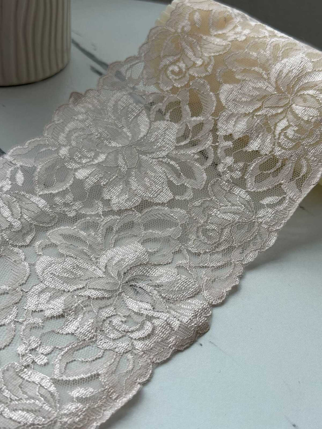 3Yds Non-Stretch 5.3" Beige Gold Shimmer Floral Mesh Lace Trim Wholesale