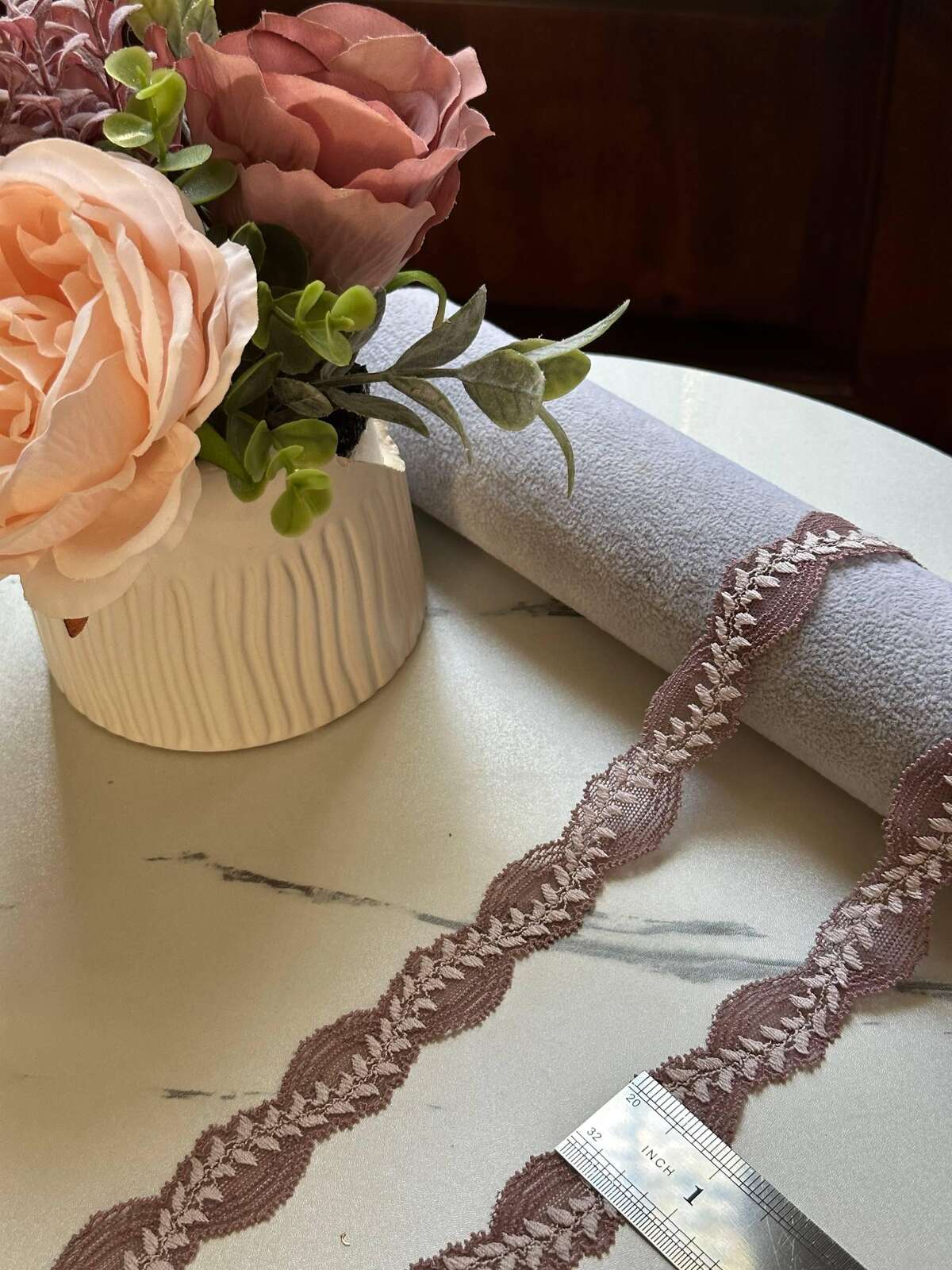 10yds  Dusty Mauve Leaf Lace Trim, 0.9" Vine Ribbon, Bulk Clearance Coquette Y2K Lace, Lingerie Lace, DIY Sewing, Retail Wholesale