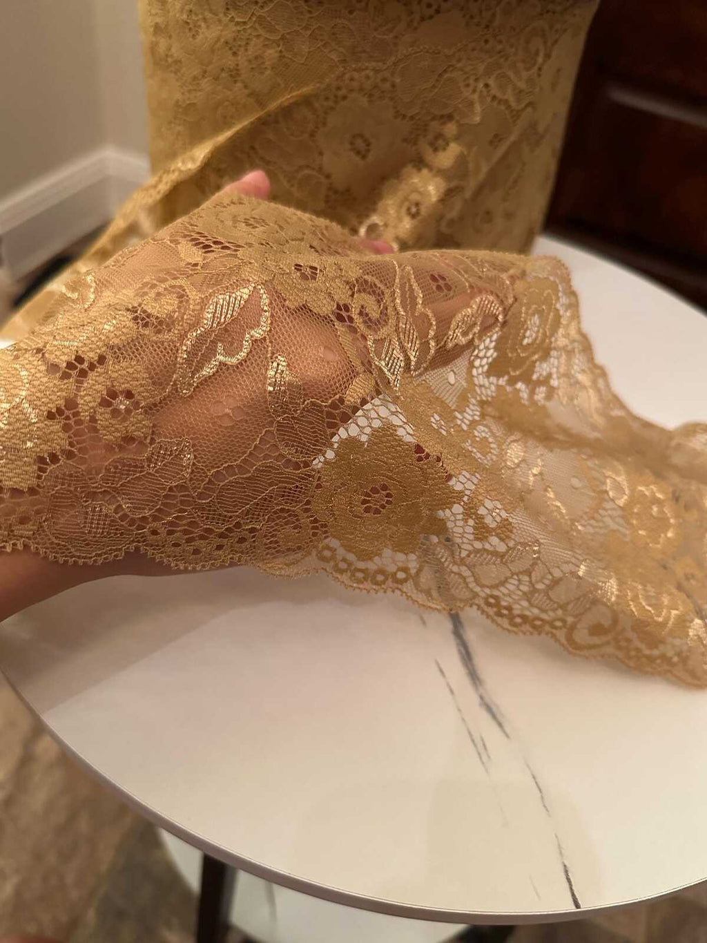 5.5" Gold Metallic Lace Trim Vintage Champagne Non Stretch Floral Galloon Luxury Mesh Ribbon for Gowns Lingerie Crafts Sewing