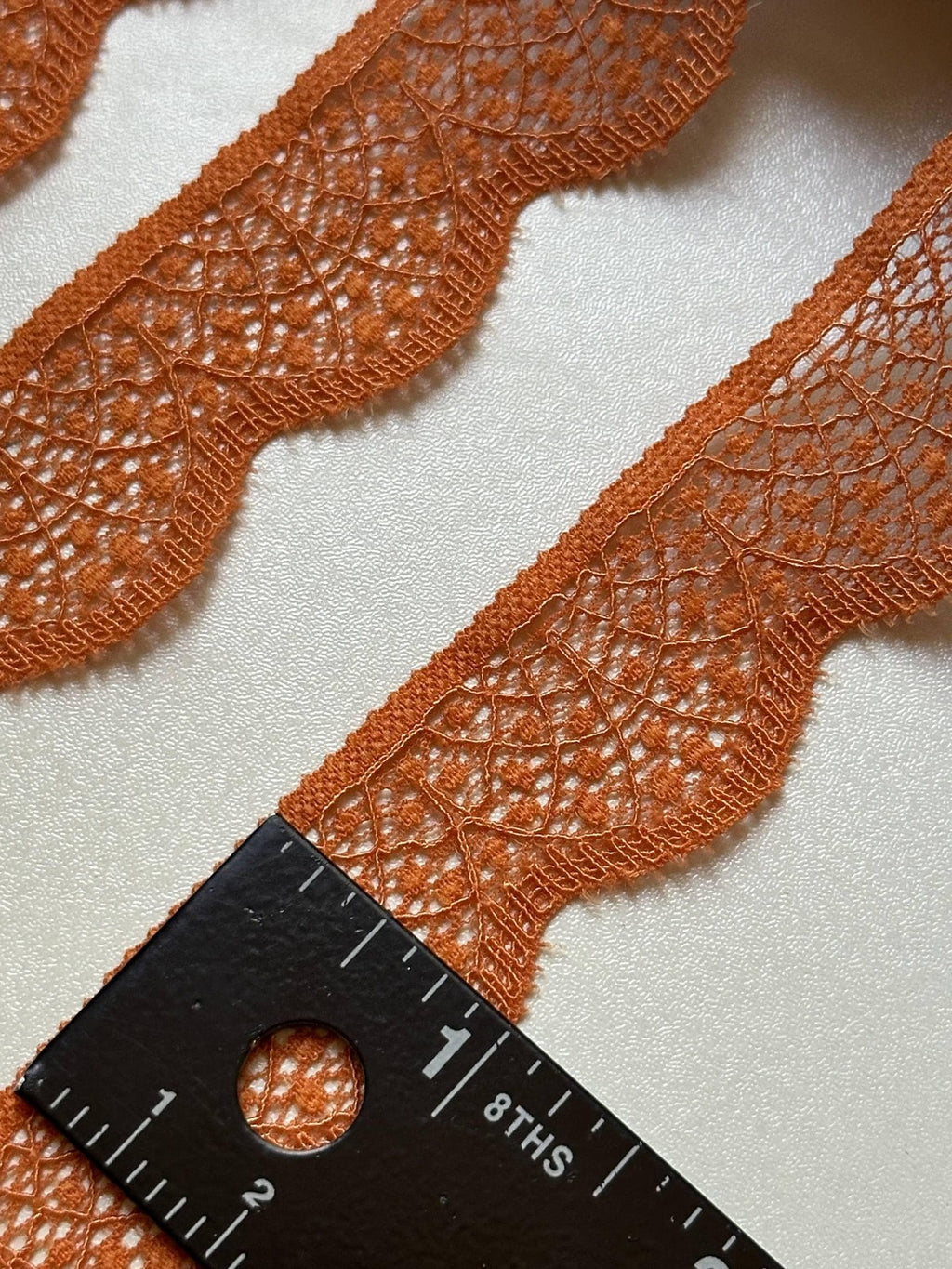 10yds Pumpkin Spice Polka Dot Floral Stretch Lace Trim by the Yard, Single Scalloped Narrow Elastic Ribbon for Lingerie Bridal Crafts, 1"