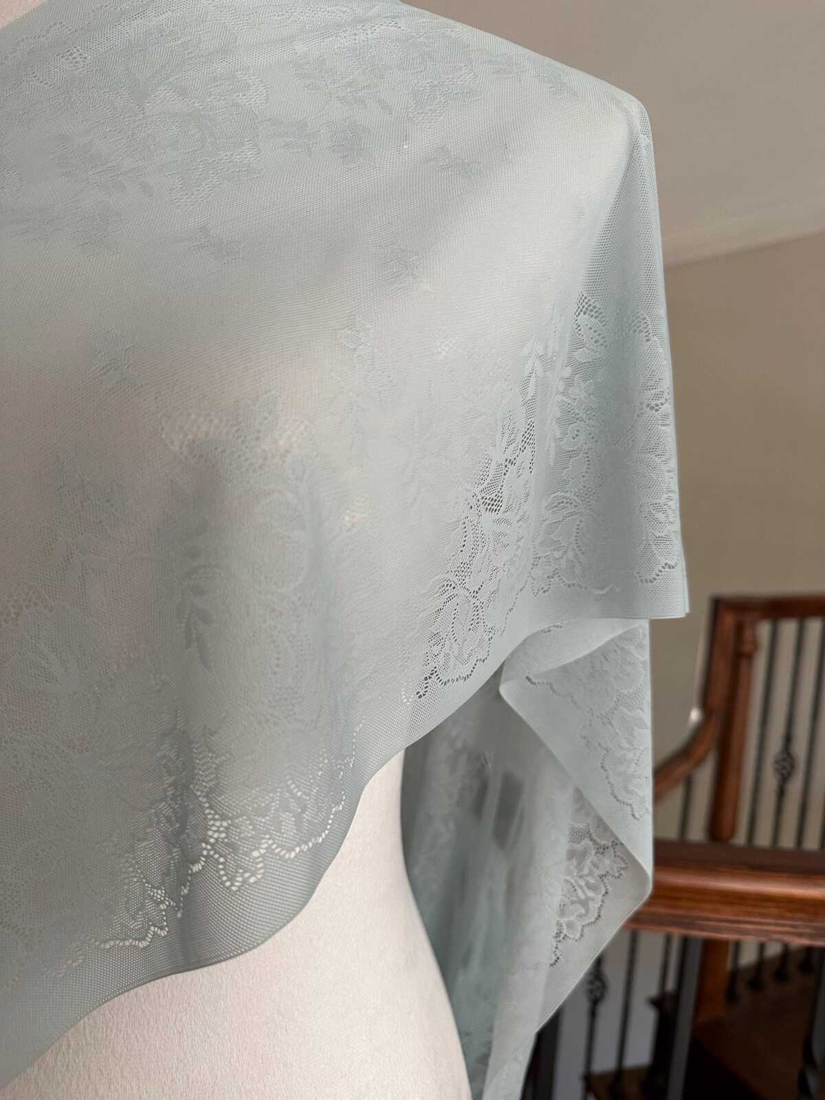 1Yd Stretch 12" Sage Seafoam Green Ultra Wide Floral Stretch Lace Wholesale