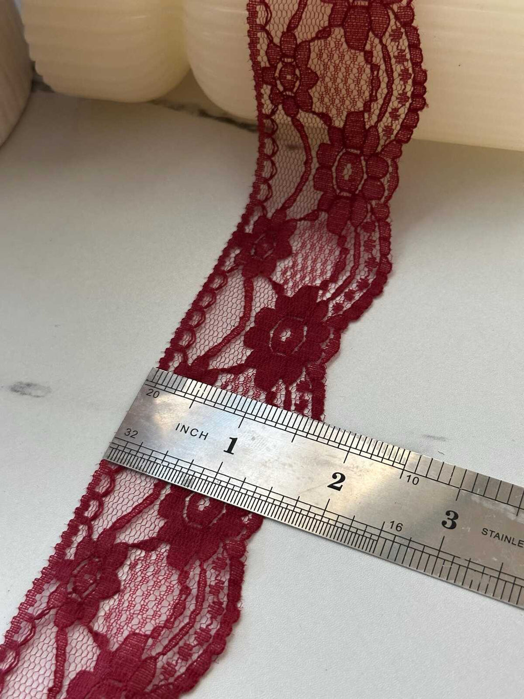 10Yds Non-Stretch 1.6" Burgundy Wine Red Floral Mesh Lace Trim Wholesale