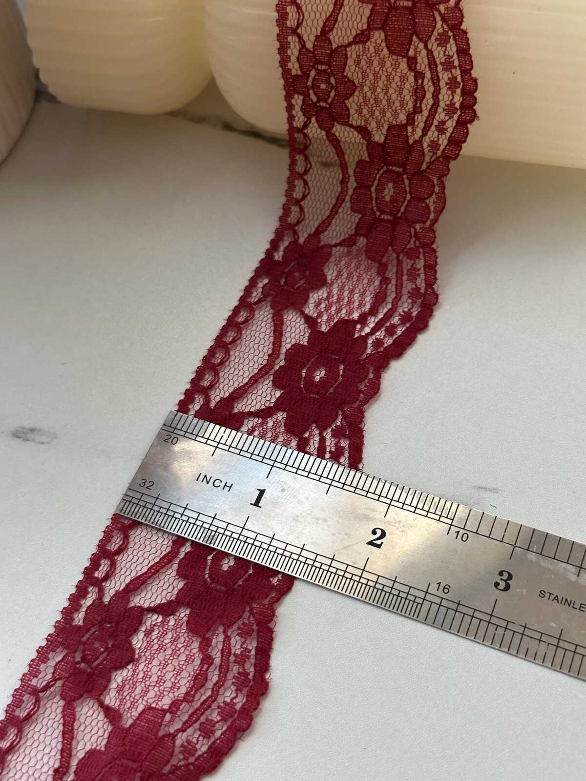 10Yds Non-Stretch 1.6" Burgundy Wine Red Floral Mesh Lace Trim Wholesale