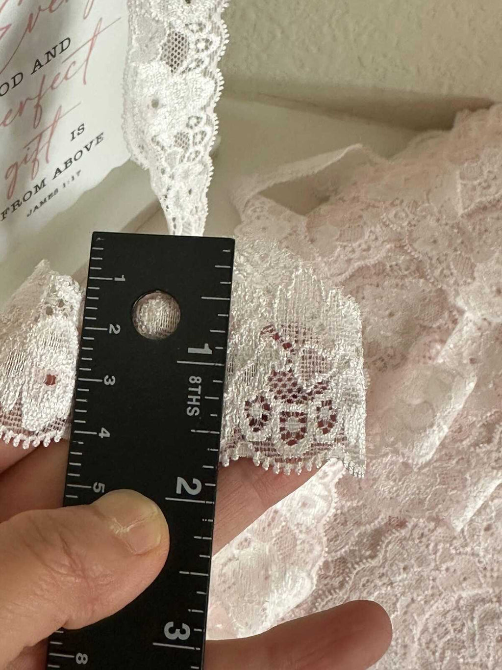 10yds Pale Pink Floral Lace Trim: 1.5" Scalloped Edge, Stretch Elastic Ribbon (10yds)