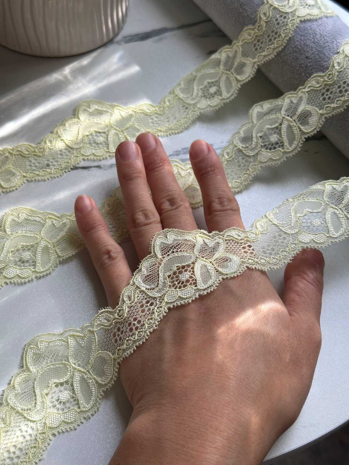 5yds Butter Yellow Floral Lace Trim, 1.75" Stretch Ribbon, Bulk Clearance Coquette Y2K Lace, Lingerie Lace, DIY Sewing, Retail Wholesale