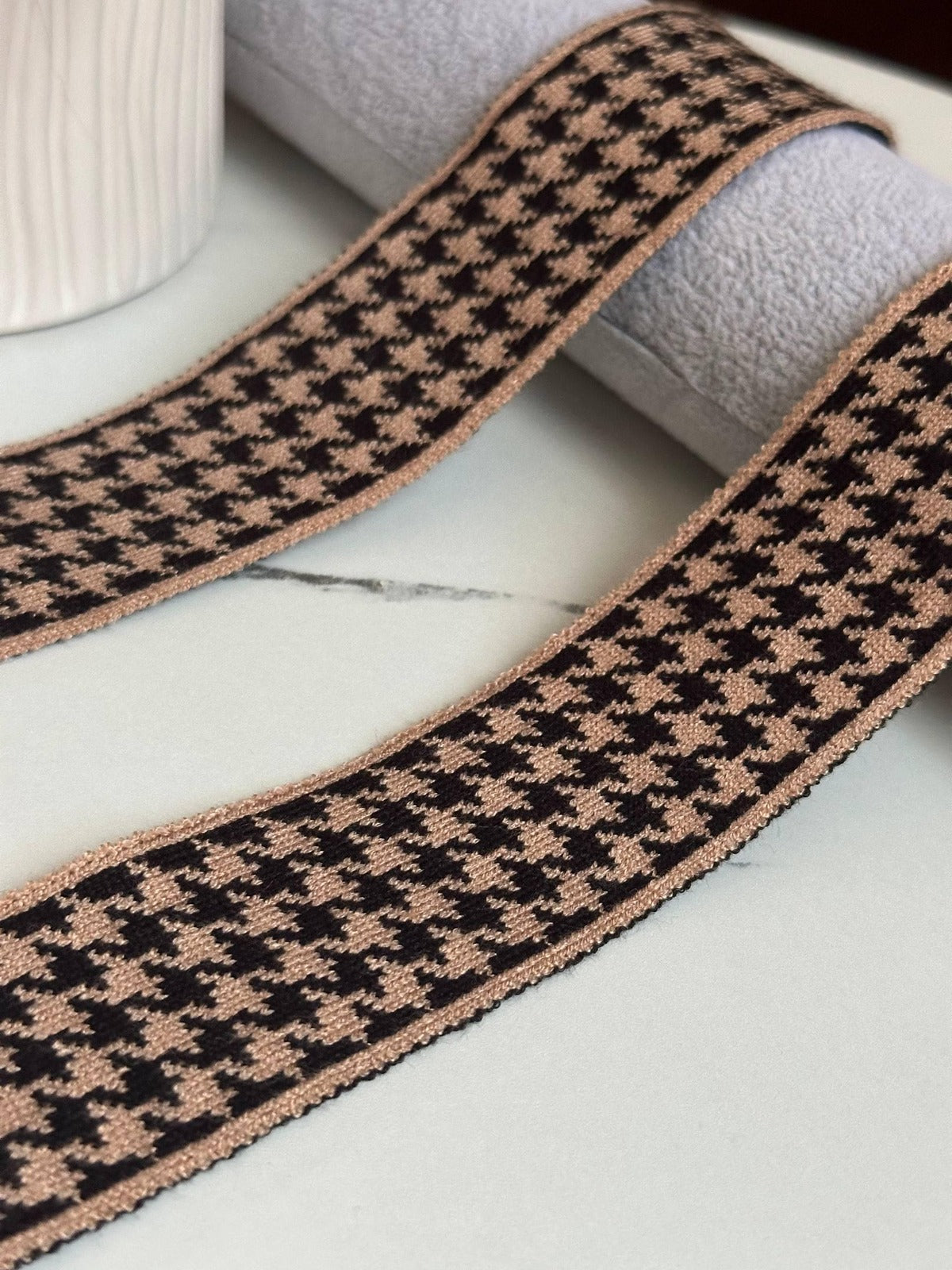 Soft Houndstooth Knit Ribbon Trim, 1.5" Elastic Webbing, Bulk Clearance Coquette Y2K Lace, Garment Trim, DIY Sewing, Retail Wholesale